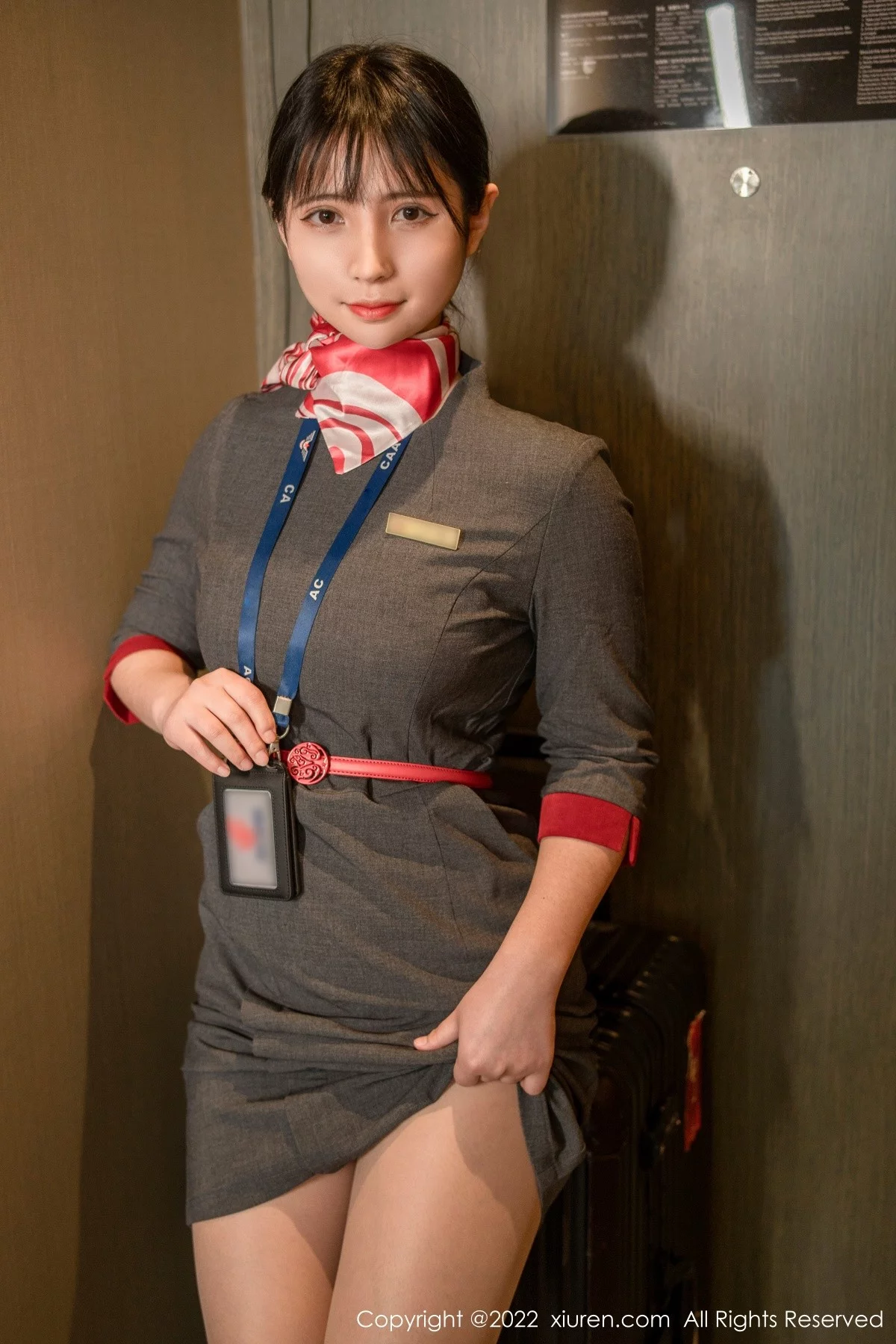 [[XiuRen秀人网]秀人网]No.5149_模特久久Aimee客服制服露黑色连体衣配开档肉丝秀翘臀诱惑写真64P