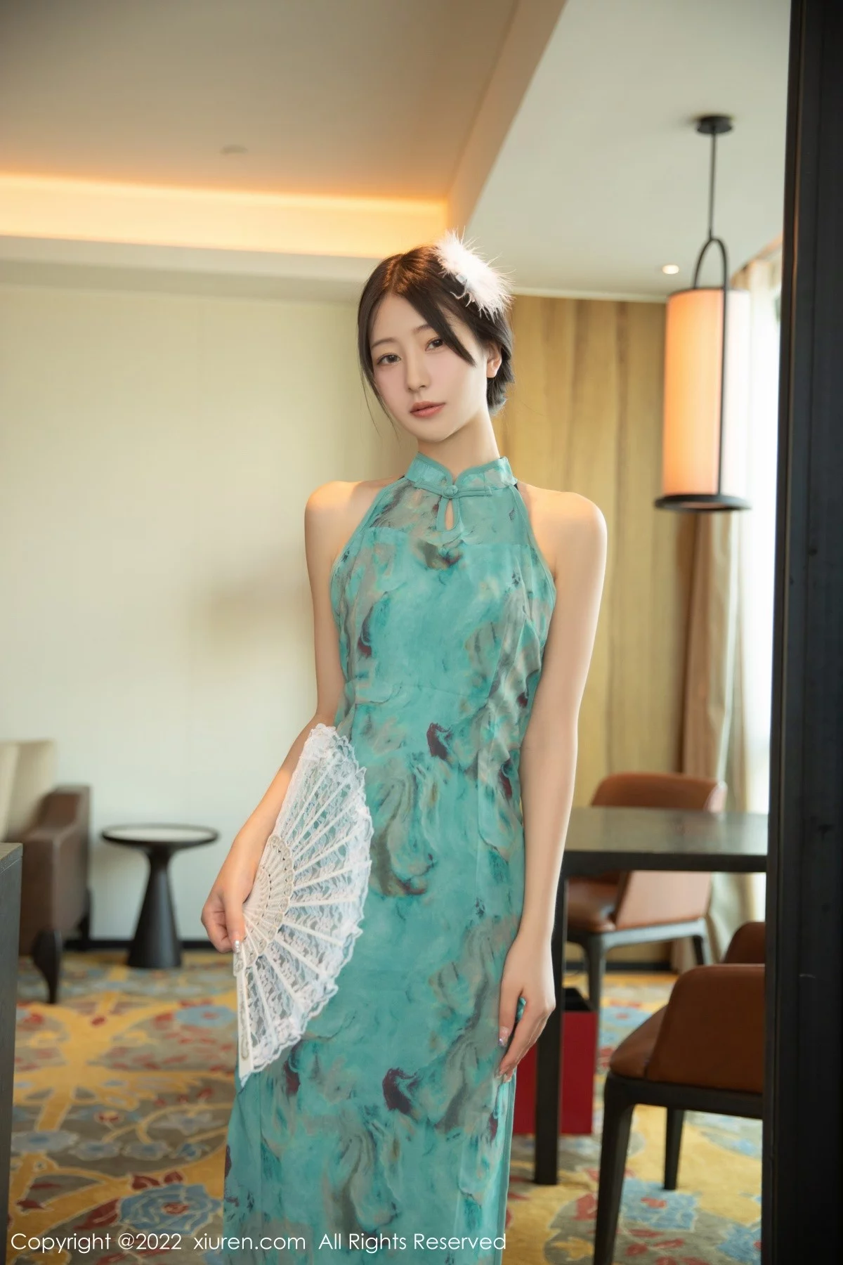 [[XiuRen秀人网]秀人网]No.5214_模特熊小诺脱绿色短款旗袍露性感蕾丝内衣配超薄黑丝诱惑写真84P