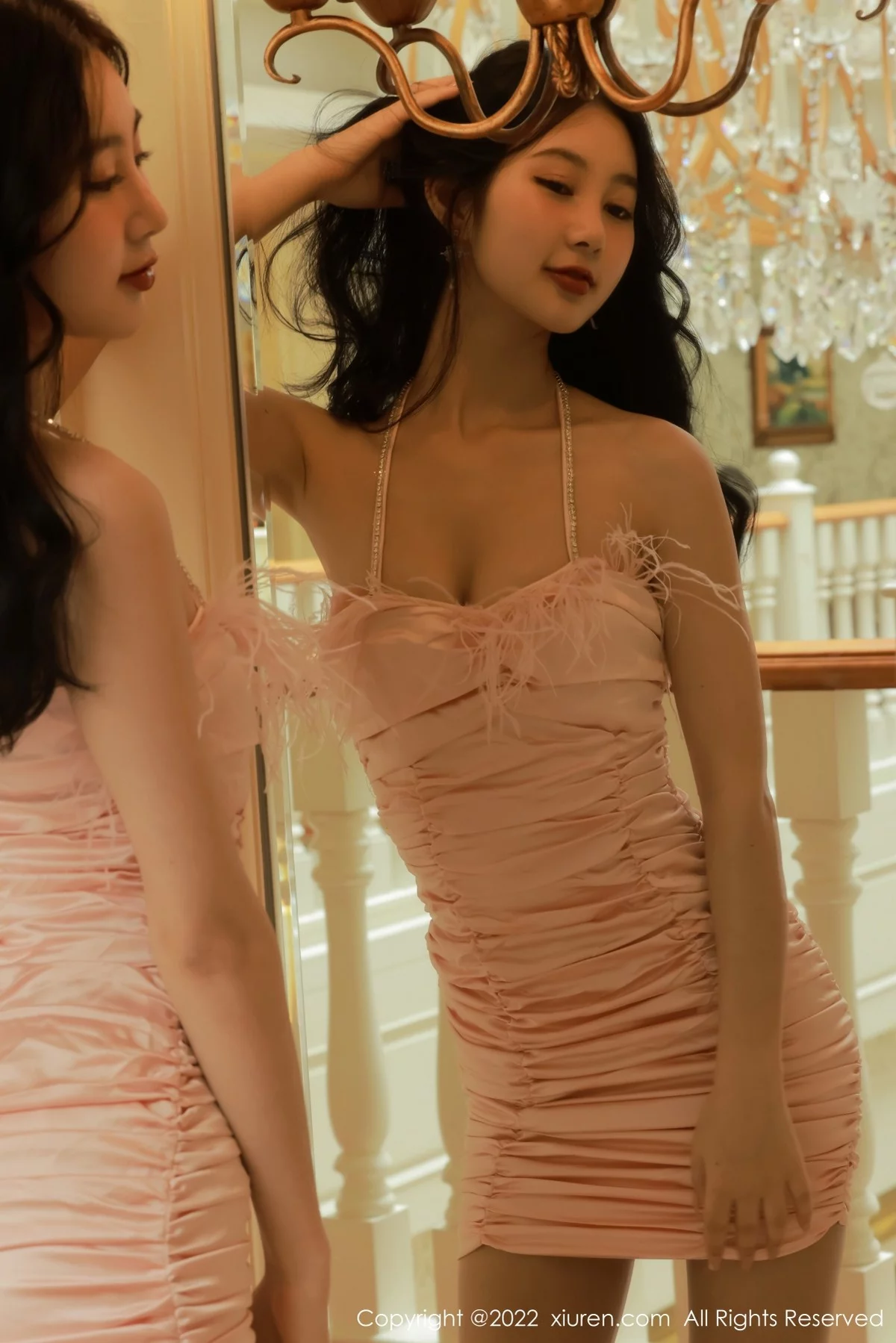 [[XiuRen秀人网]秀人网]No.5235_模特谢晚晚澳门旅拍性感粉色吊带配超薄肉丝半脱秀翘臀诱惑写真52P