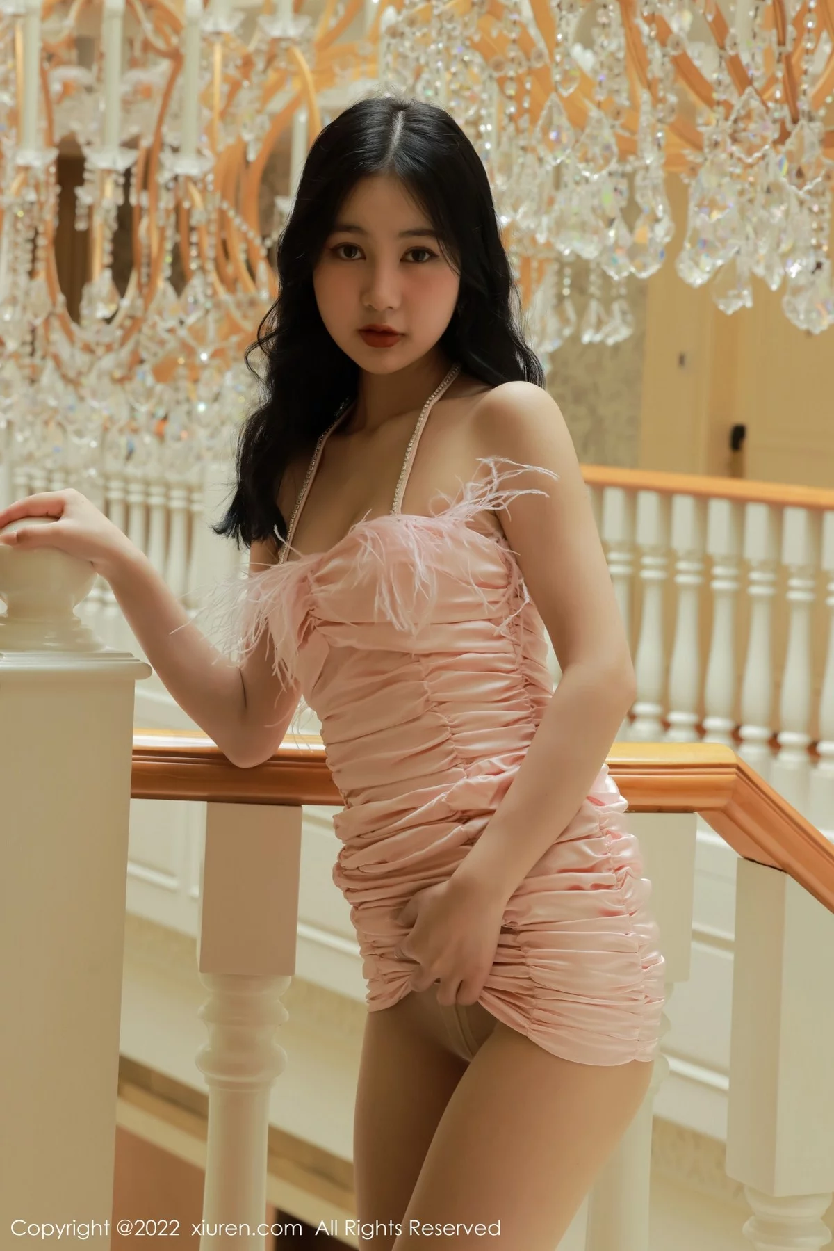 [[XiuRen秀人网]秀人网]No.5235_模特谢晚晚澳门旅拍性感粉色吊带配超薄肉丝半脱秀翘臀诱惑写真52P