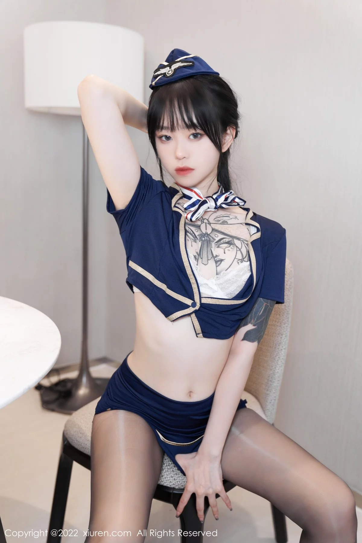 [[XiuRen秀人网]秀人网]No.5352_模特奶瓶脱性感蓝色服饰露白色蕾丝内衣超薄黑丝撩人诱惑写真60P