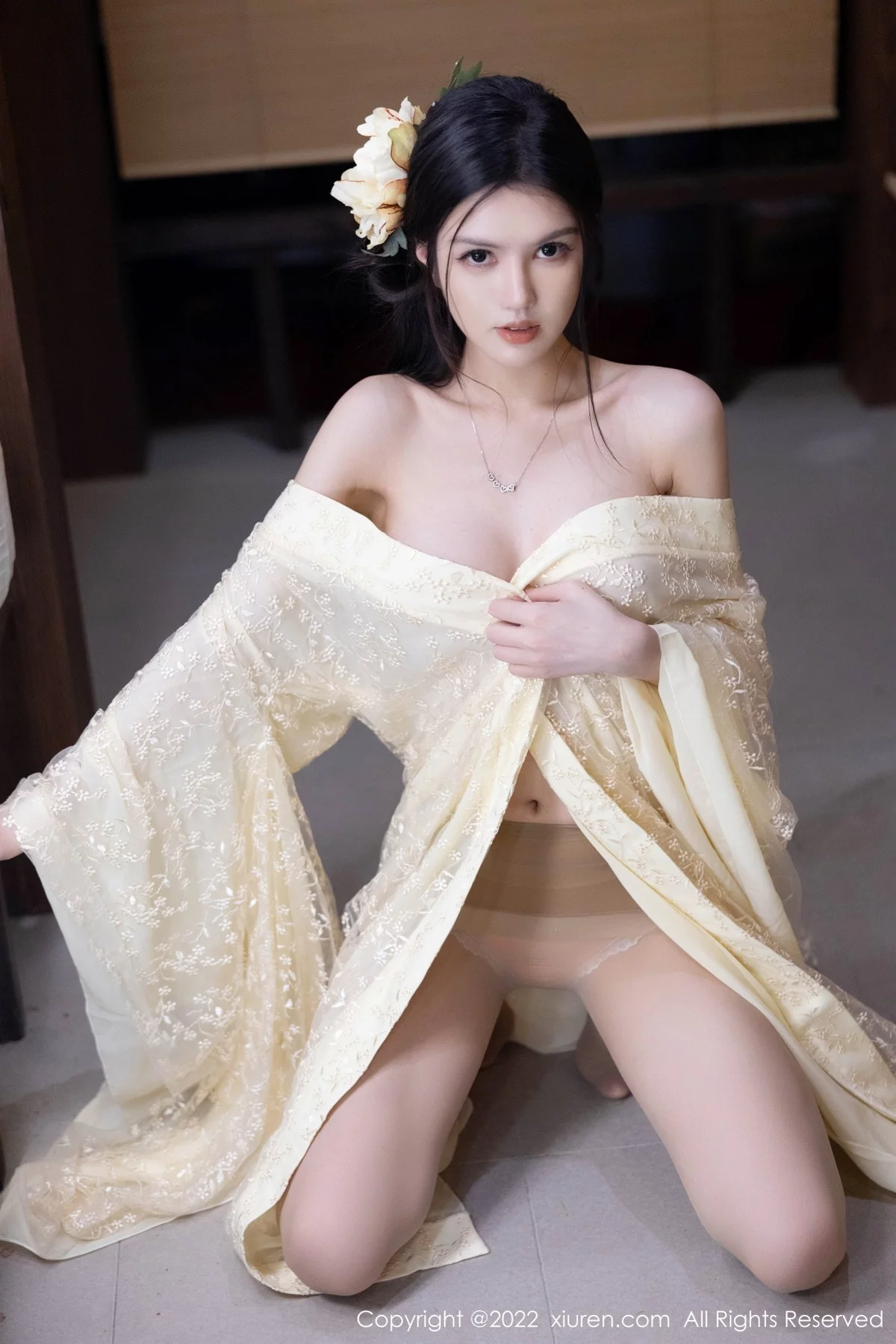 [[XiuRen秀人网]秀人网]No.5387_模特媛媛酱belle淡黄轻透古装服配超薄肉丝秀惹火身材诱惑写真60P