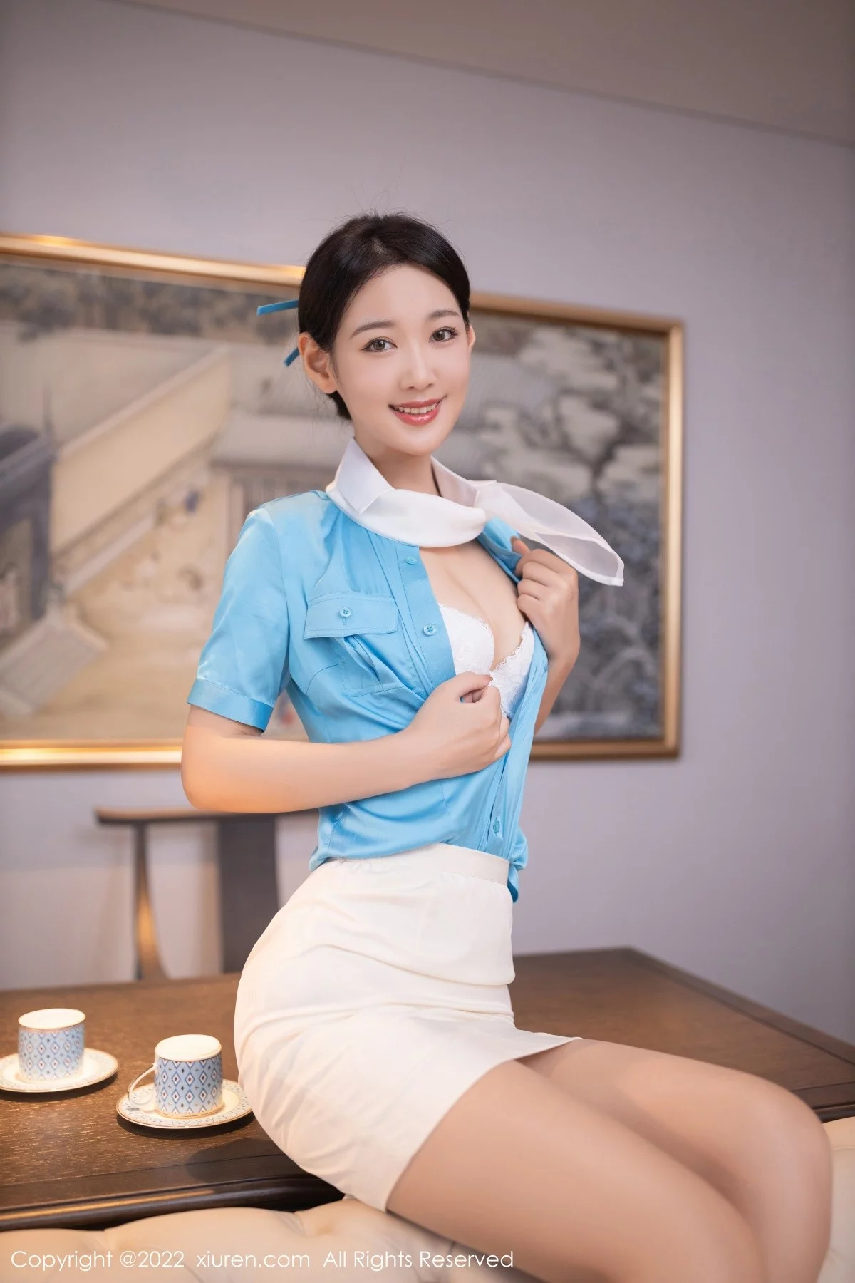 [[XiuRen秀人网]秀人网]No.5510_模特唐安琪空姐角色扮演性感白色蕾丝内衣配原色丝袜诱惑写真100P