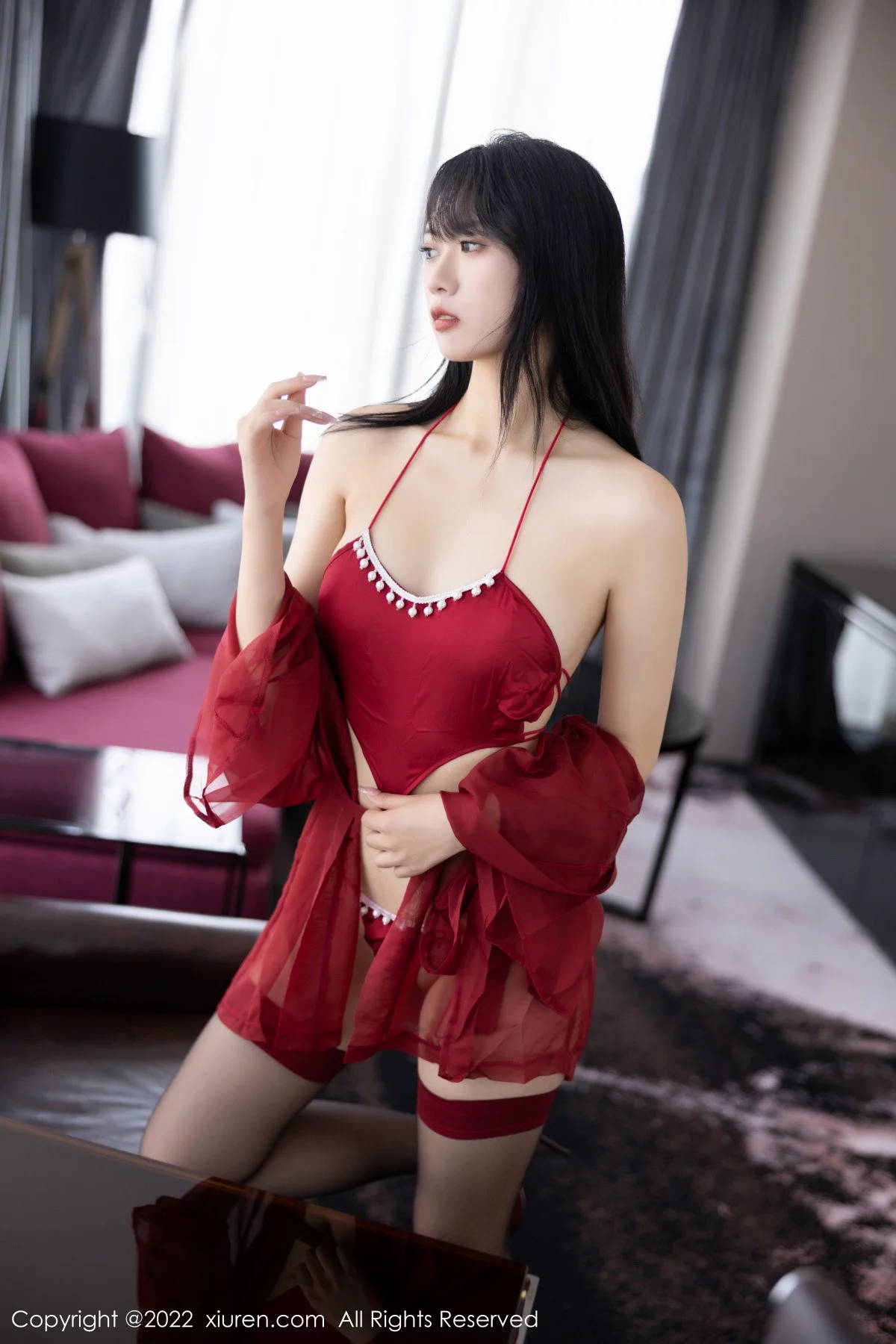 [[XiuRen秀人网]秀人网]No.5850_模特林子遥私房性感红色薄纱睡衣+性感黑色内衣完美诱惑写真81P