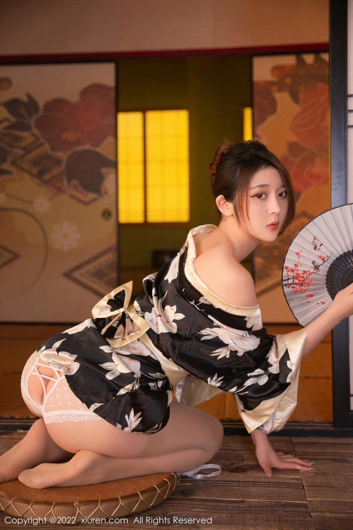 [[XiuRen秀人网]秀人网]No.5942_模特夏甜甜性感黑色日式和服配超薄肉丝半脱秀完美身材诱惑写真79P