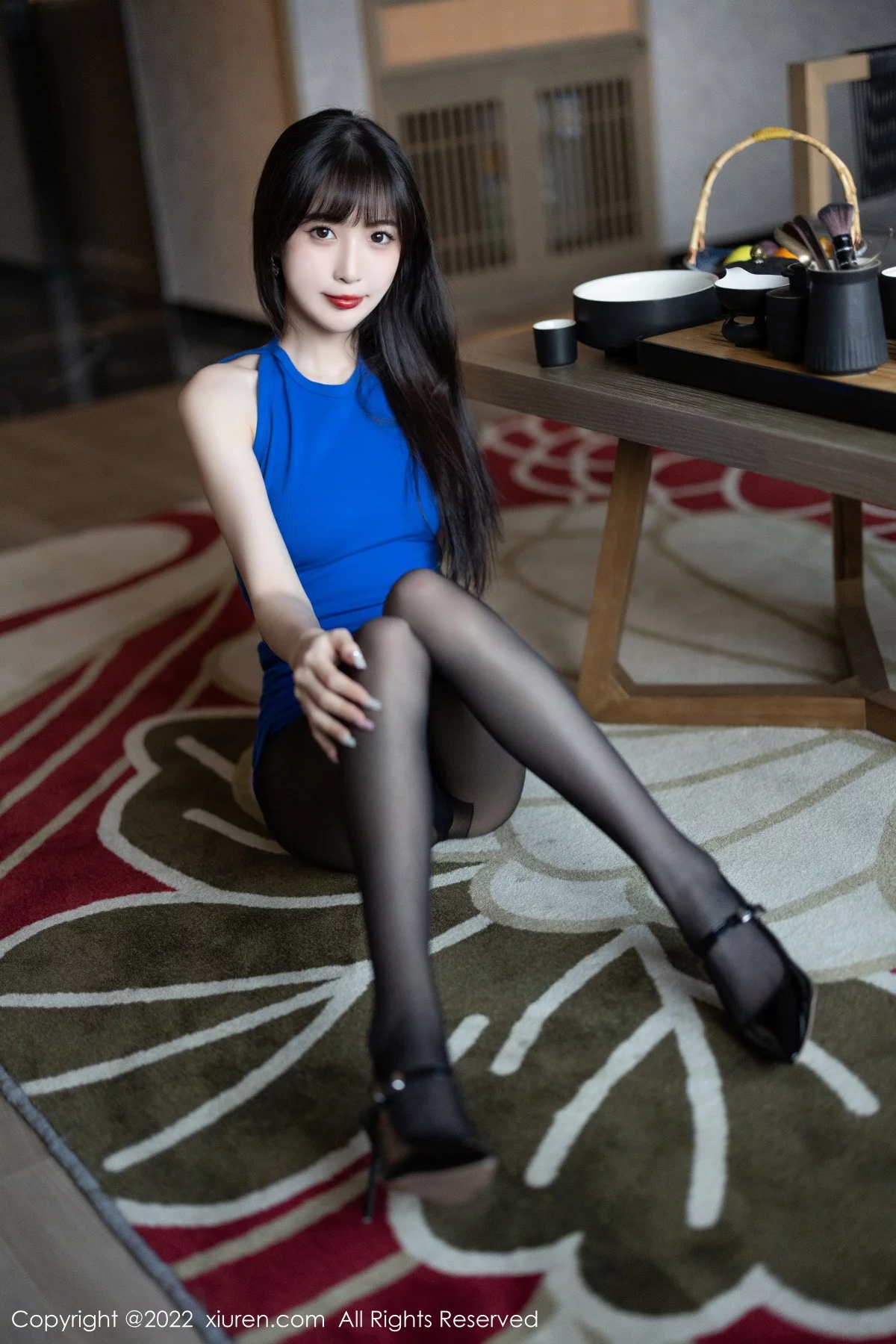 [[XiuRen秀人网]秀人网]No.5971_模特林星阑性感蓝色背带连衣短裙配超薄无内黑丝极致魅惑写真87P