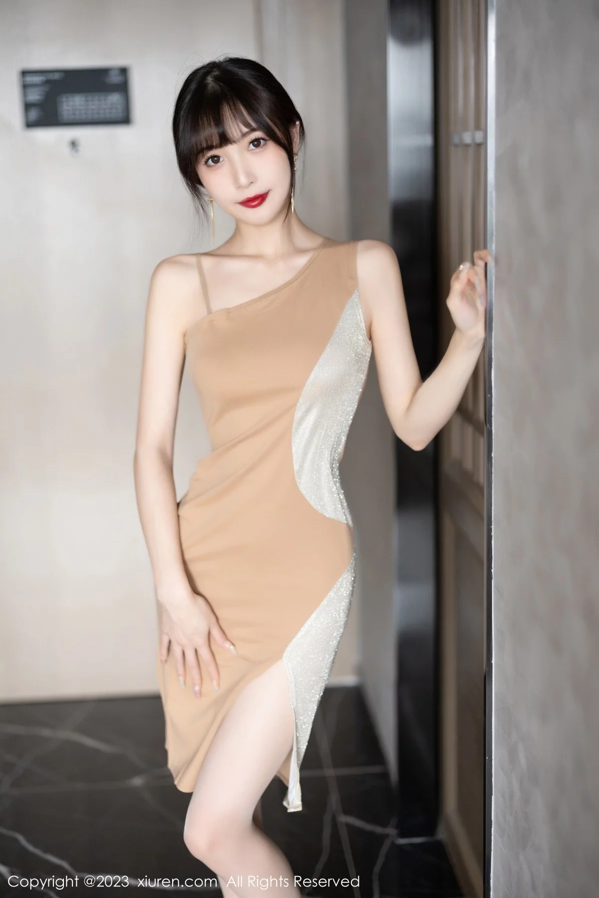 [[XiuRen秀人网]秀人网]No.6236_模特林星阑脱咖啡色连衣裙露白色蕾丝内衣配开档肉丝诱惑写真90P