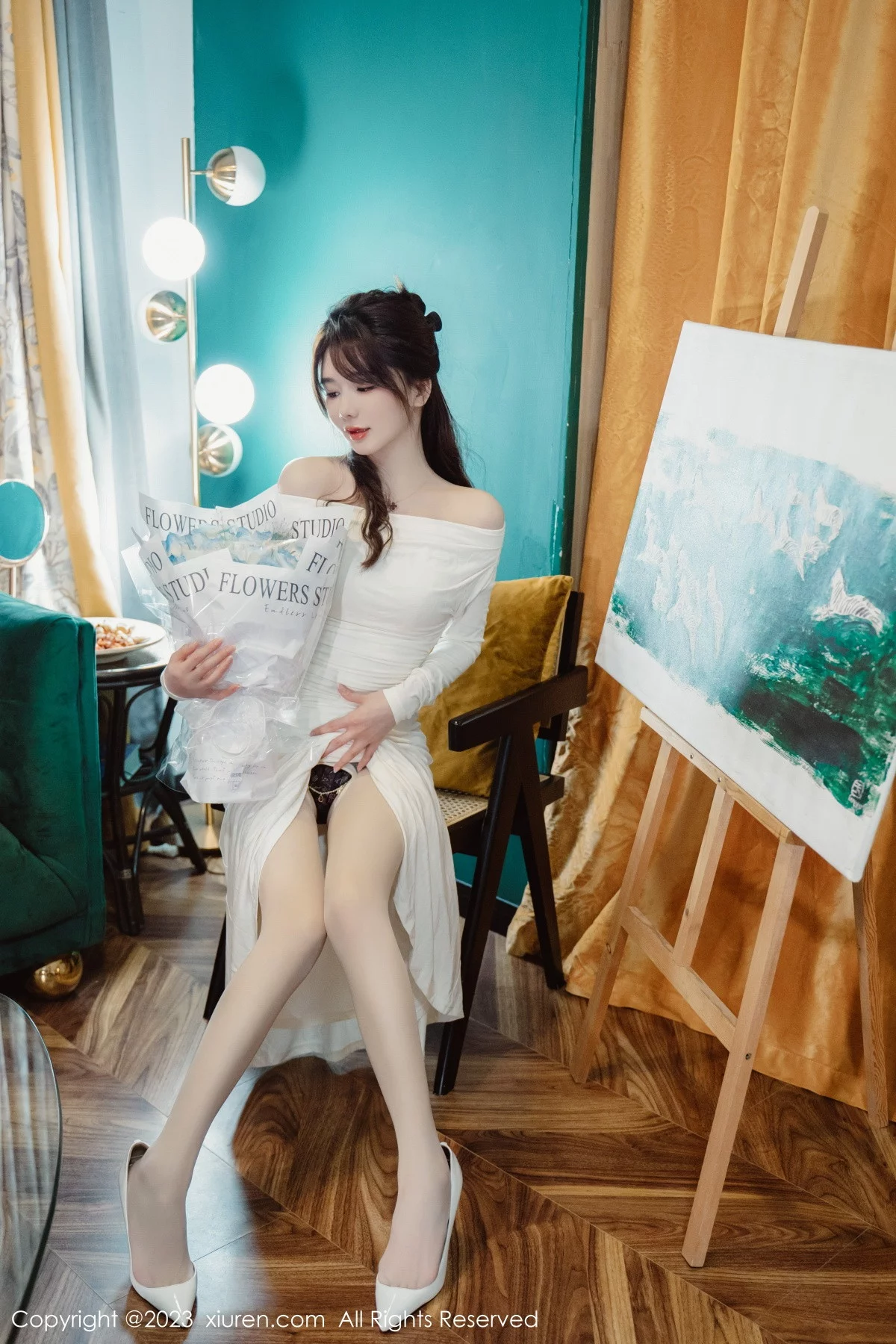 [[XiuRen秀人网]秀人网]No.6182_模特婠婠么脱白色连衣长裙露蕾丝内衣配开档白丝迷人诱惑写真79P