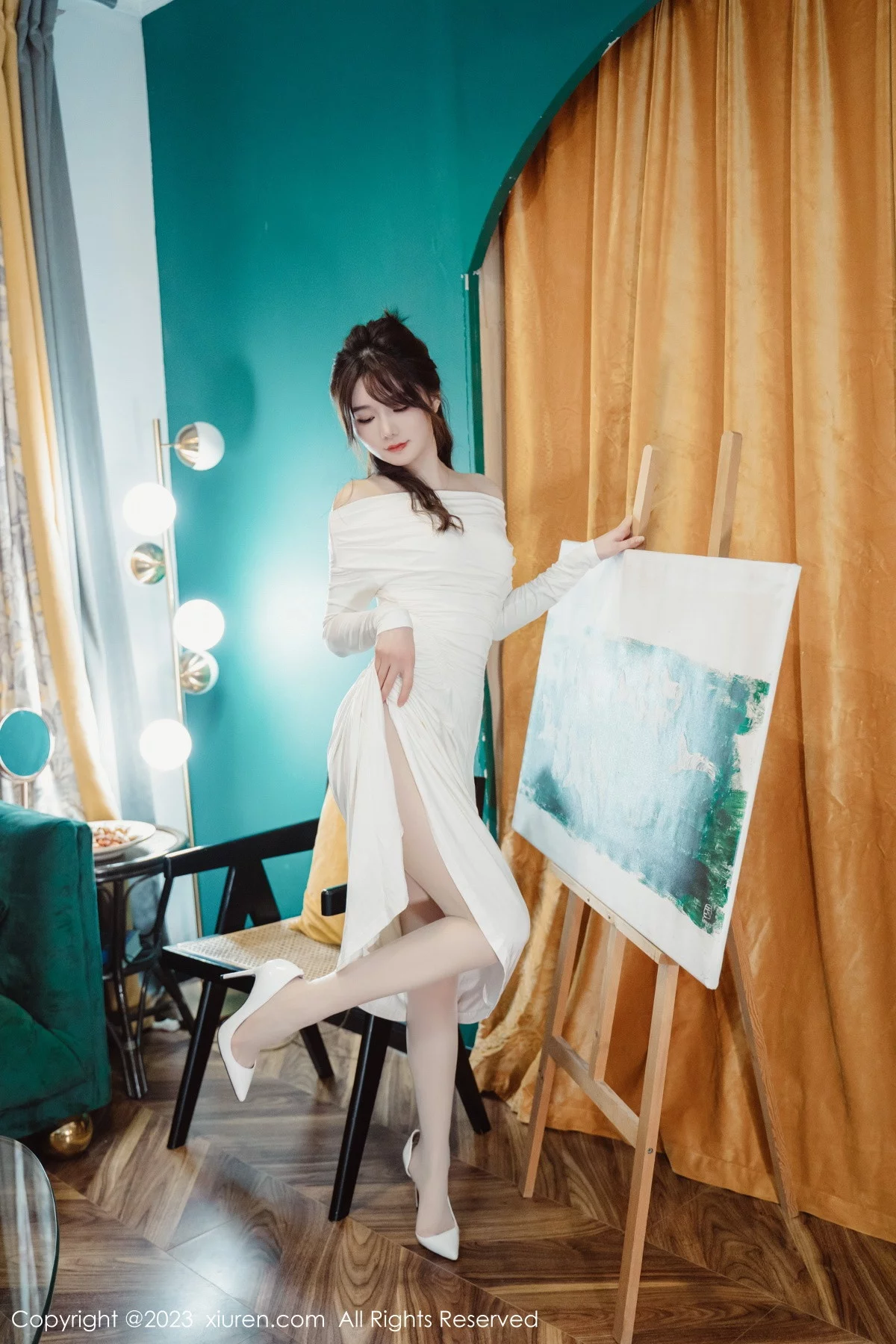 [[XiuRen秀人网]秀人网]No.6182_模特婠婠么脱白色连衣长裙露蕾丝内衣配开档白丝迷人诱惑写真79P