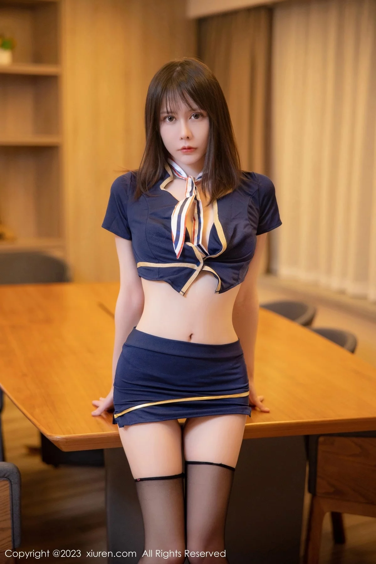 [[XiuRen秀人网]秀人网]No.6354_模特甜佳佳性感蓝色短款制服配超薄黑丝秀曼妙身姿迷人诱惑写真63P