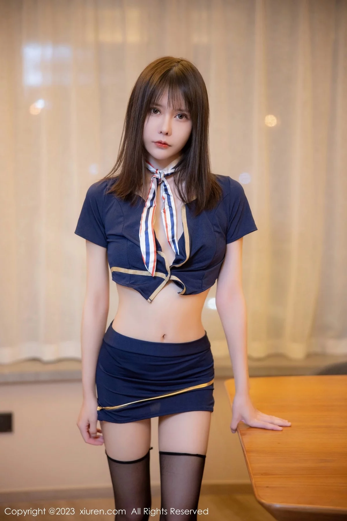 [[XiuRen秀人网]秀人网]No.6354_模特甜佳佳性感蓝色短款制服配超薄黑丝秀曼妙身姿迷人诱惑写真63P