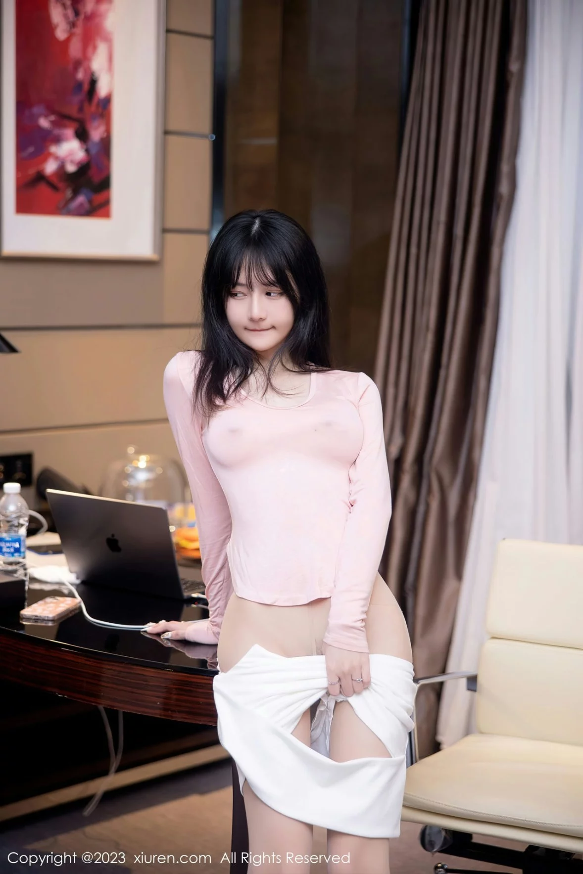 [[XiuRen秀人网]秀人网]No.6367_模特谢小蒽性感粉色上衣配白短裙露超薄无内肉丝撩人诱惑写真91P