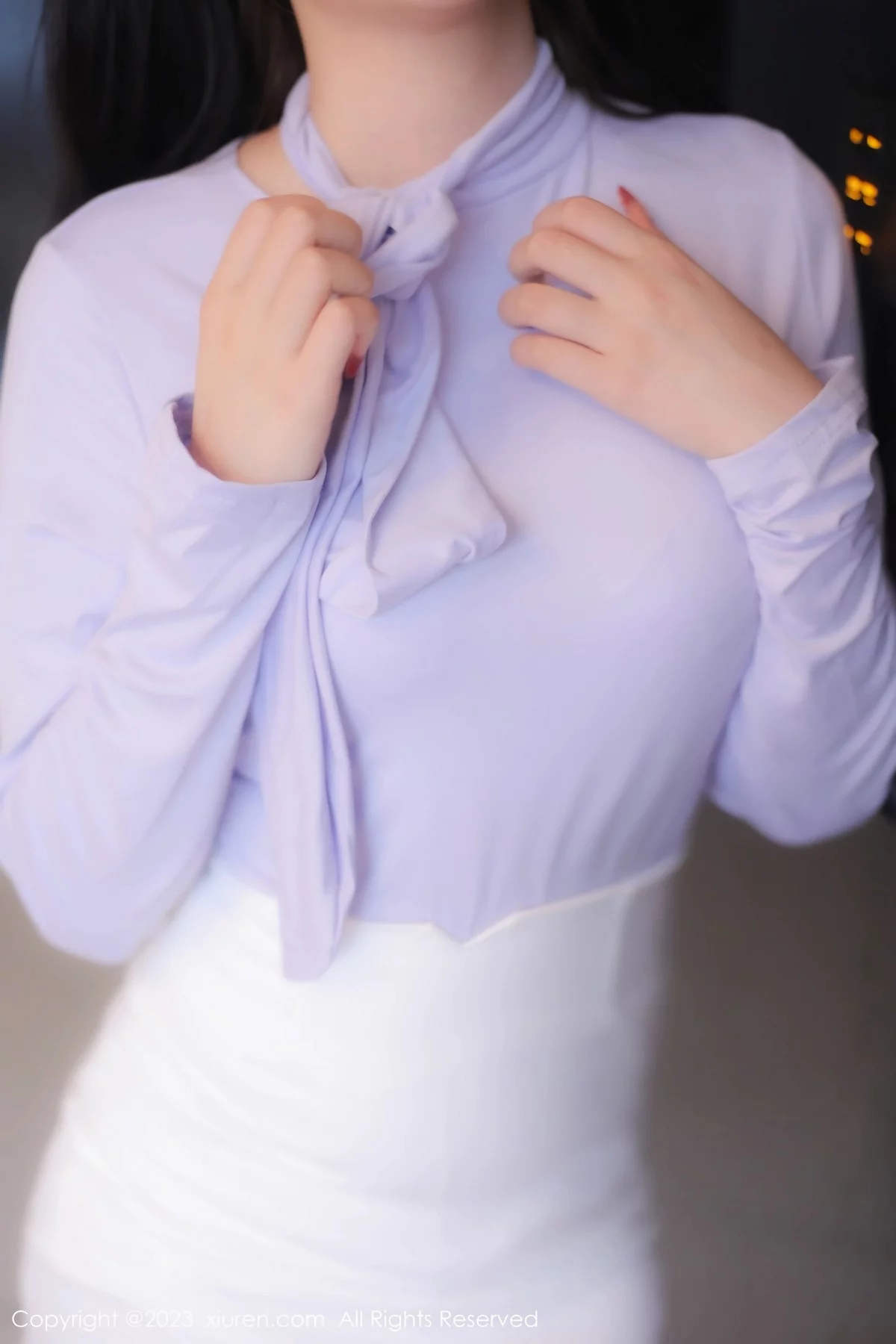 [[XiuRen秀人网]秀人网]No.6389_模特江真真浅紫上衣配白短裙露性感白色蕾丝内衣完美诱惑写真100P