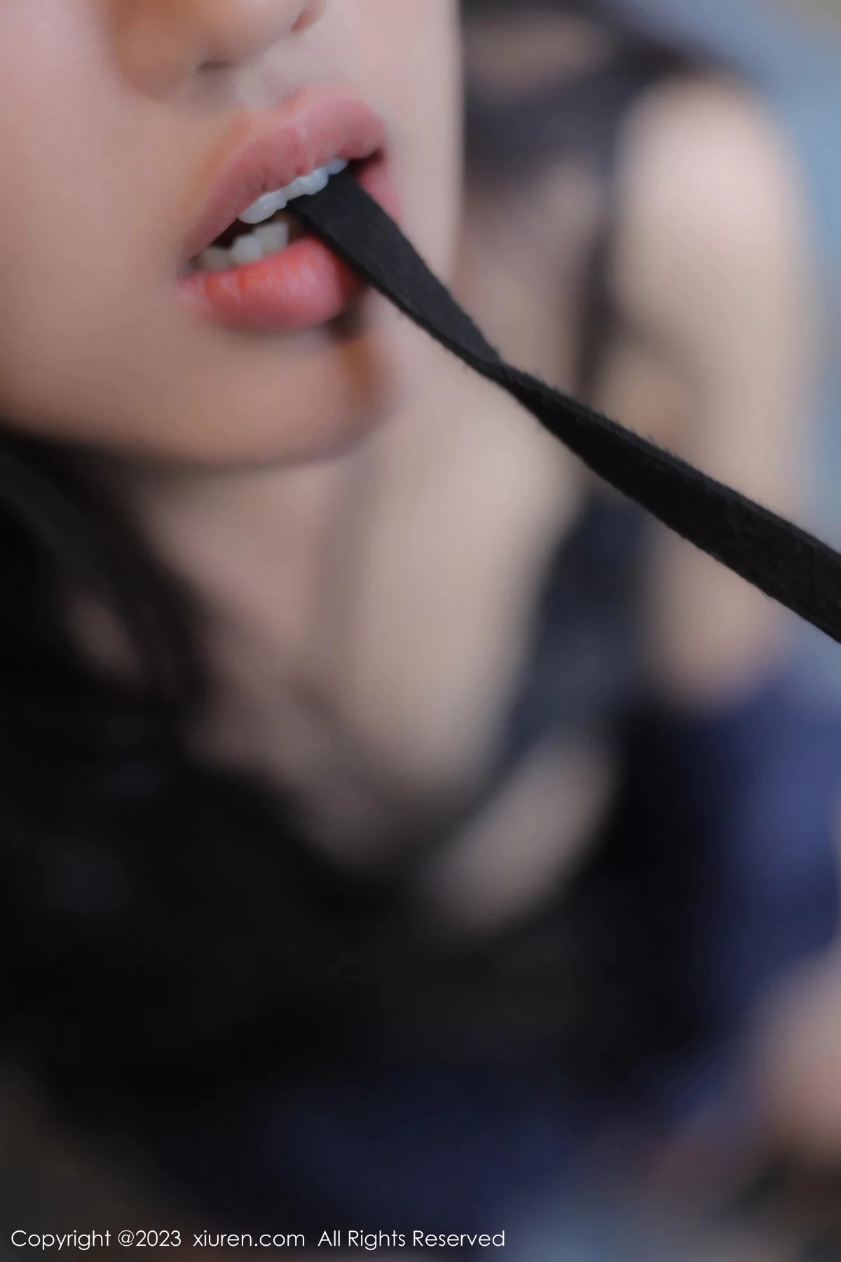 [[XiuRen秀人网]秀人网]No.6391_模特浅浅Danny半脱深蓝色条纹T恤露黑色蕾丝内衣完美诱惑写真80P