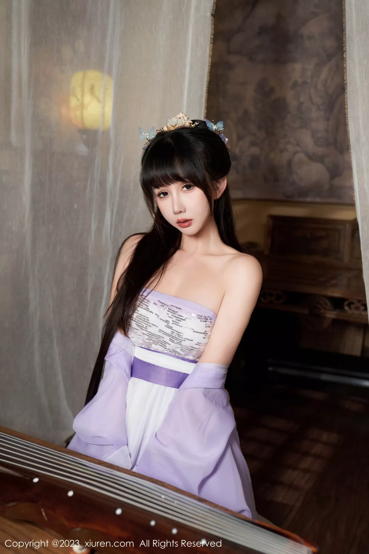 [[XiuRen秀人网]秀人网]No.7442_模特波巧酱性感紫色薄纱情趣服配超薄肉丝秀完美身材诱惑写真85P