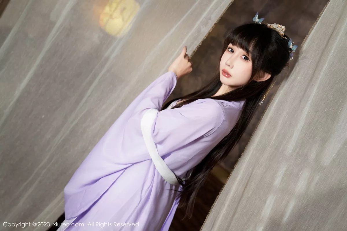[[XiuRen秀人网]秀人网]No.7442_模特波巧酱性感紫色薄纱情趣服配超薄肉丝秀完美身材诱惑写真85P