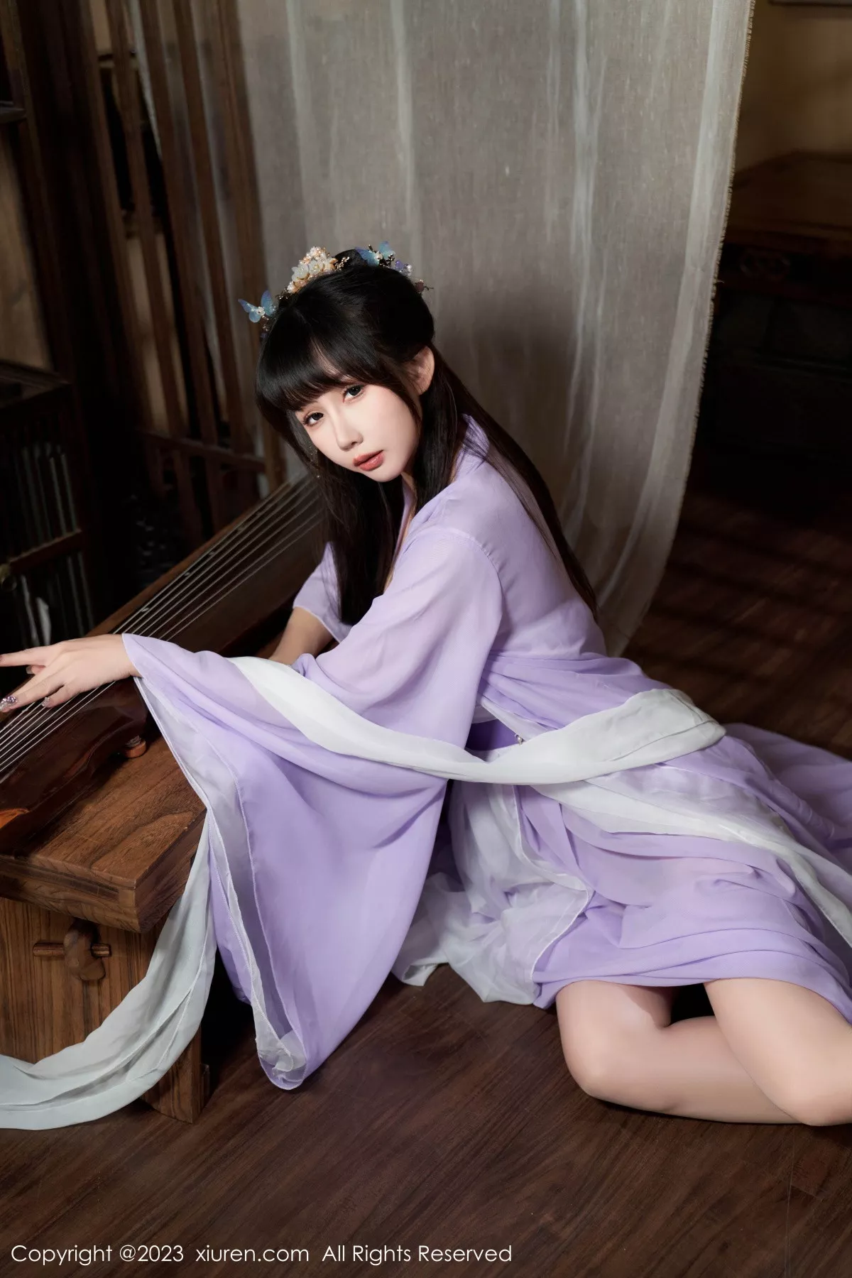 [[XiuRen秀人网]秀人网]No.7442_模特波巧酱性感紫色薄纱情趣服配超薄肉丝秀完美身材诱惑写真85P