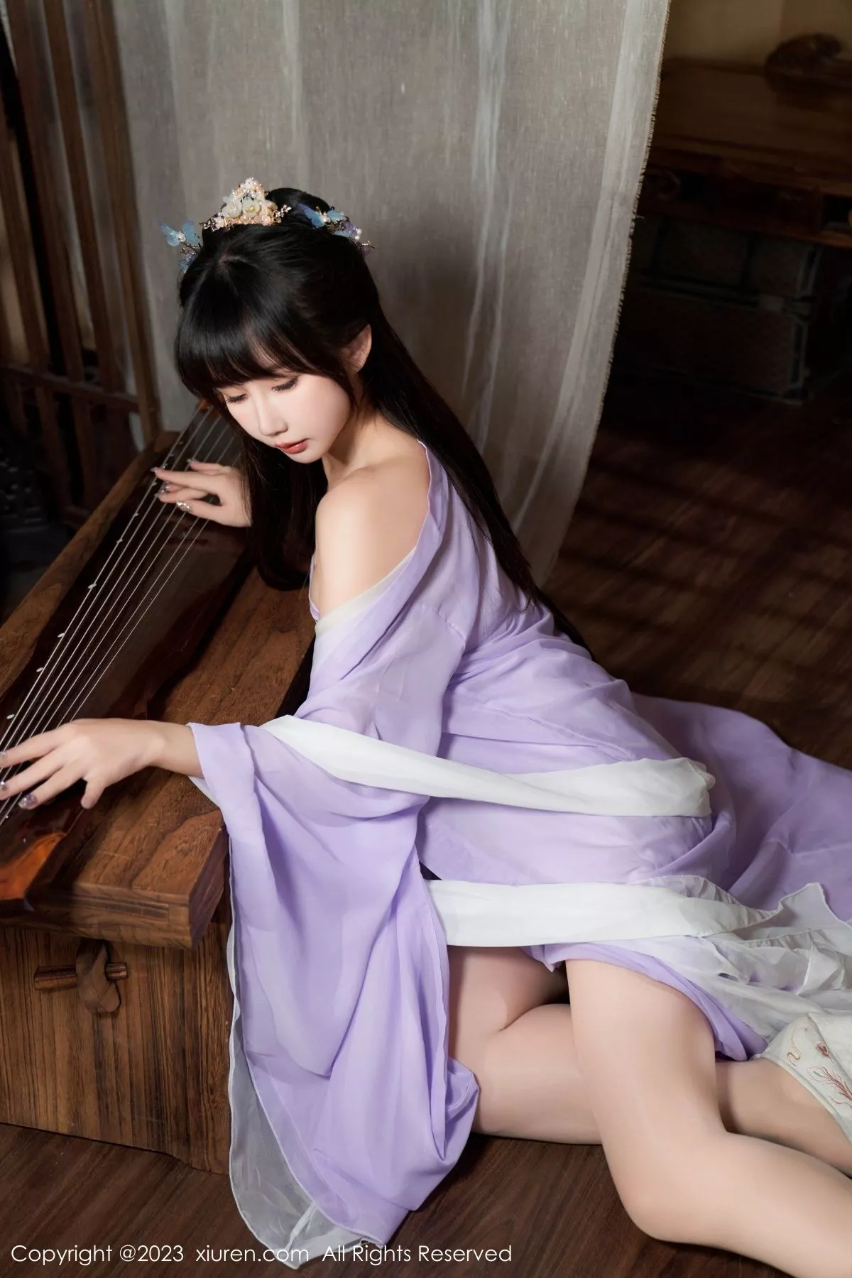 [[XiuRen秀人网]秀人网]No.7442_模特波巧酱性感紫色薄纱情趣服配超薄肉丝秀完美身材诱惑写真85P