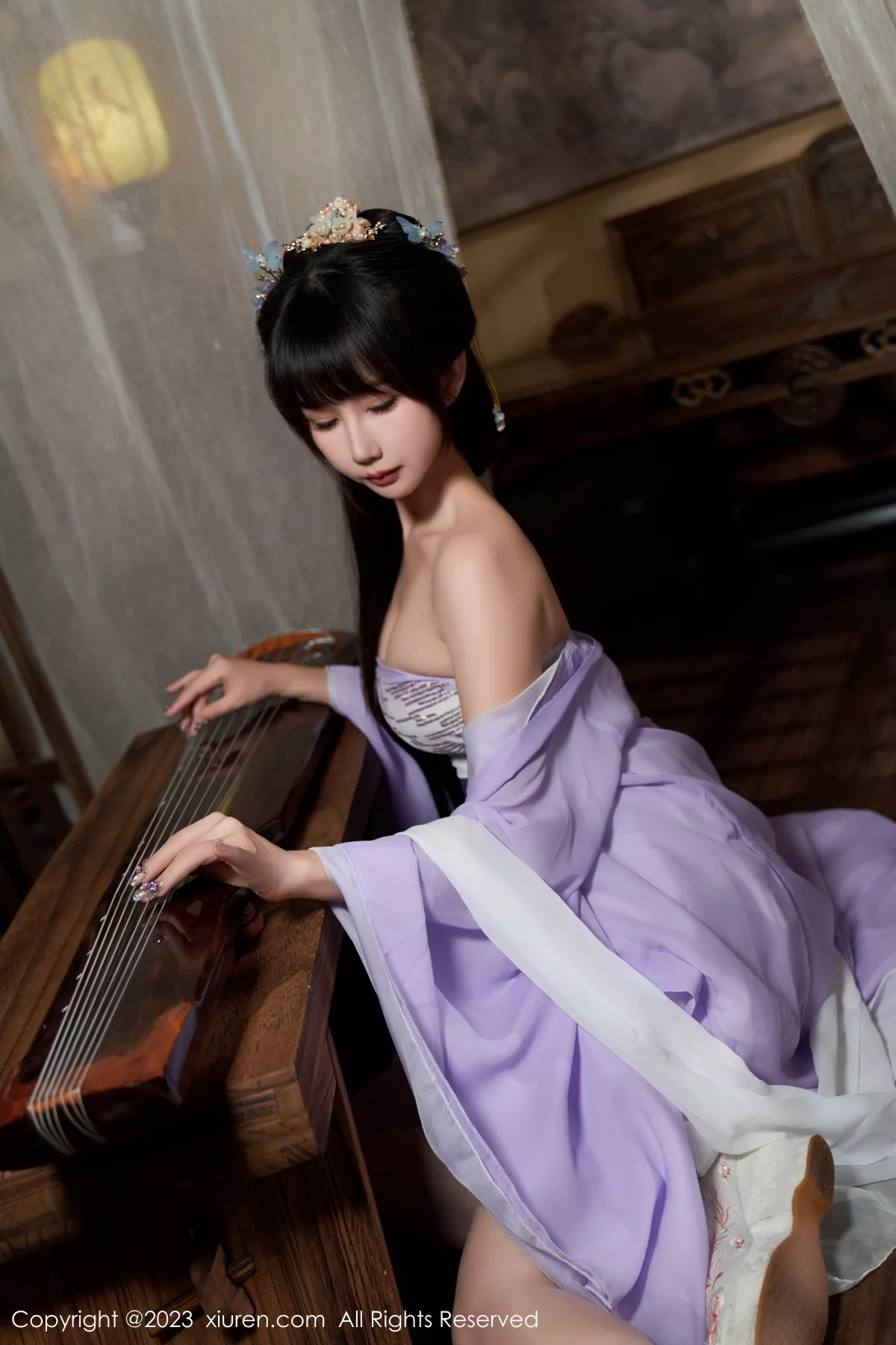 [[XiuRen秀人网]秀人网]No.7442_模特波巧酱性感紫色薄纱情趣服配超薄肉丝秀完美身材诱惑写真85P