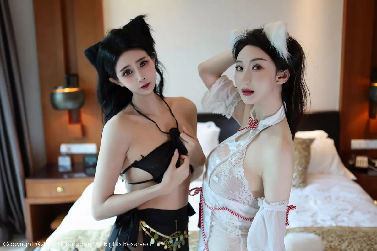 [[XiuRen秀人网]秀人网]No.7455_模特合集女神草莓mm性感姐妹花黑色内衣配开档黑丝诱惑写真90P