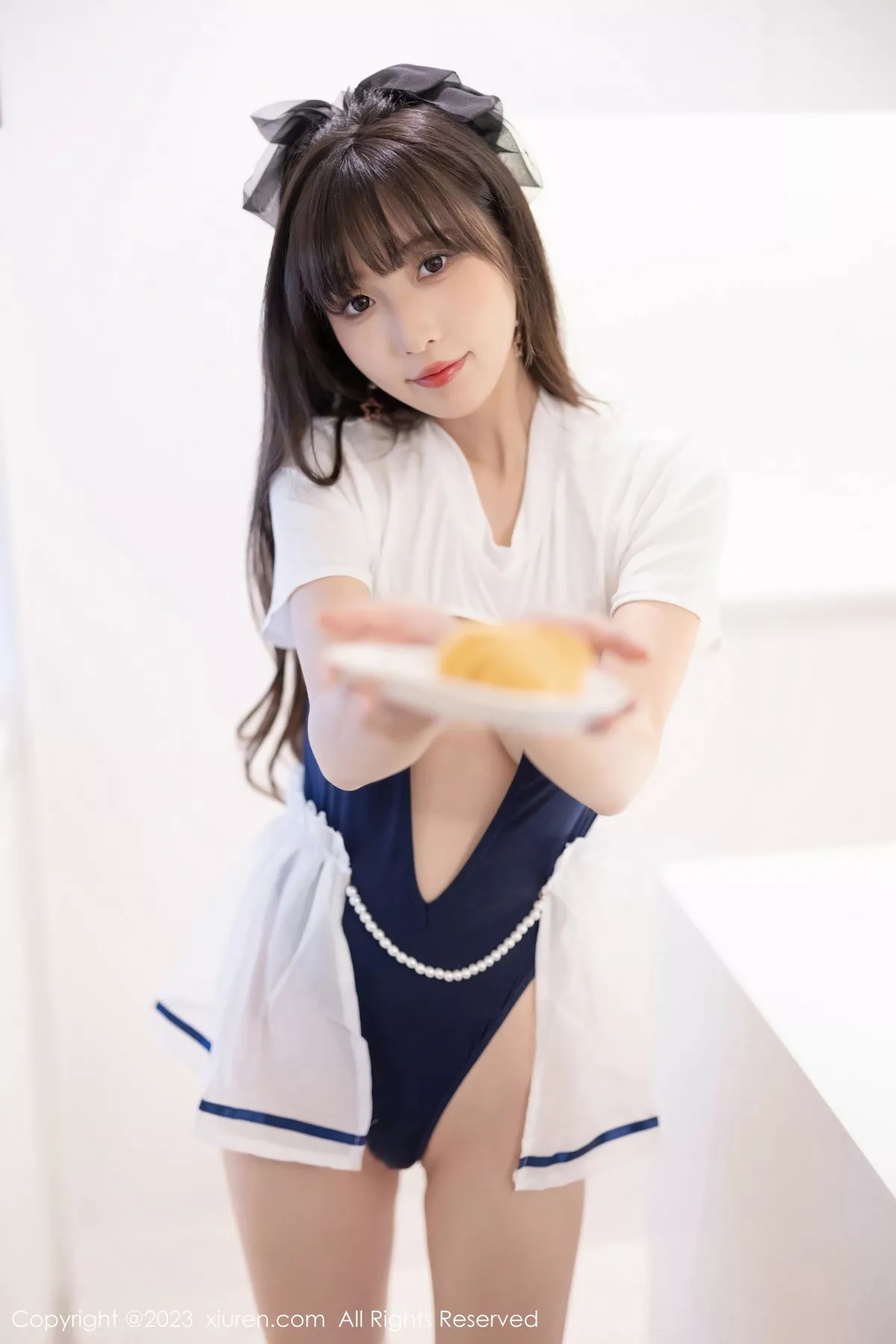 [[XiuRen秀人网]秀人网]No.7468_模特林星阑蓝白色连衣短裙+黑色薄纱连体衣秀苗条身姿诱惑写真85P