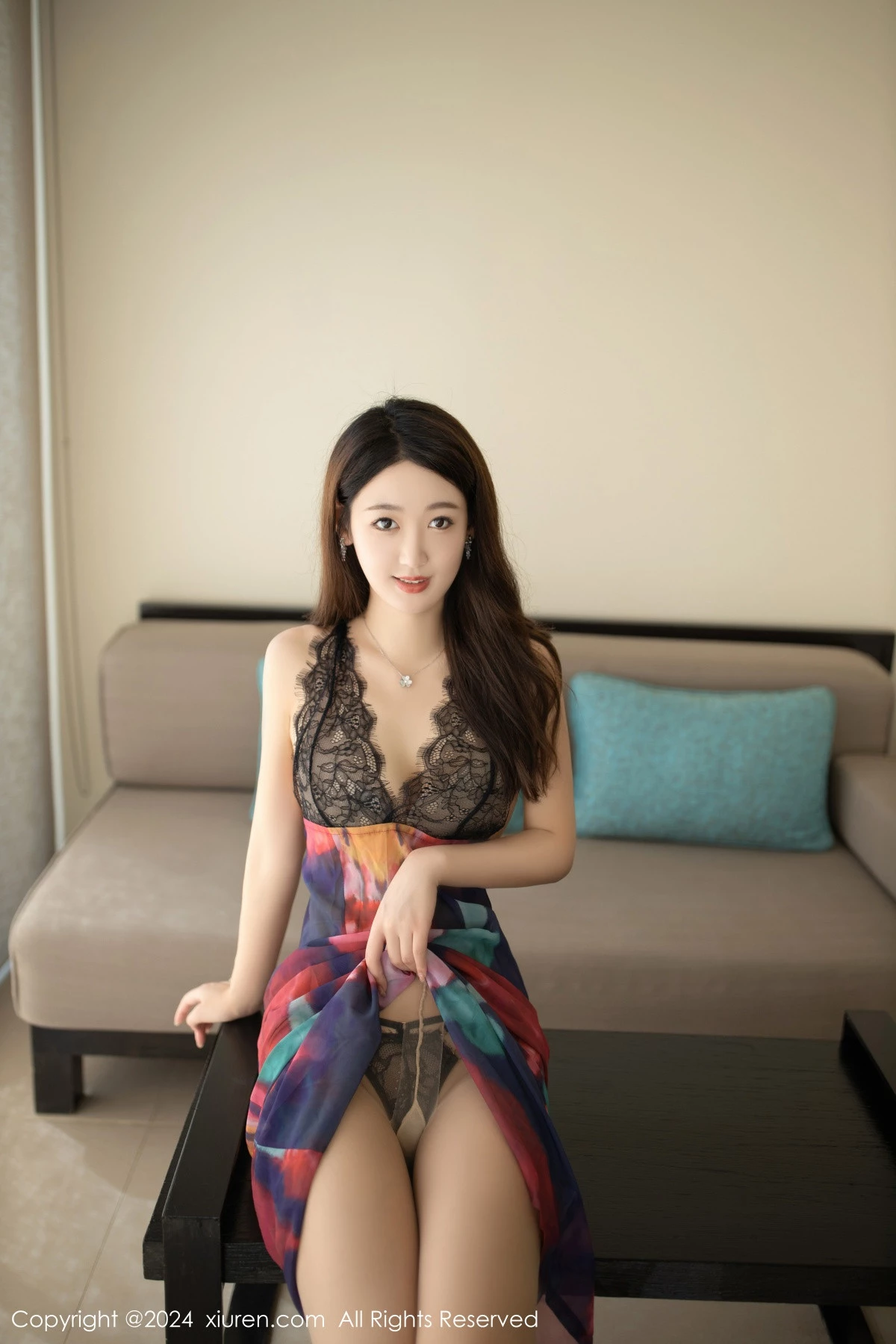 [[XiuRen秀人网]秀人网]No.7964_模特唐安琪性感拼色连衣长裙露黑色蕾丝内衣秀曼妙身姿诱惑写真80P