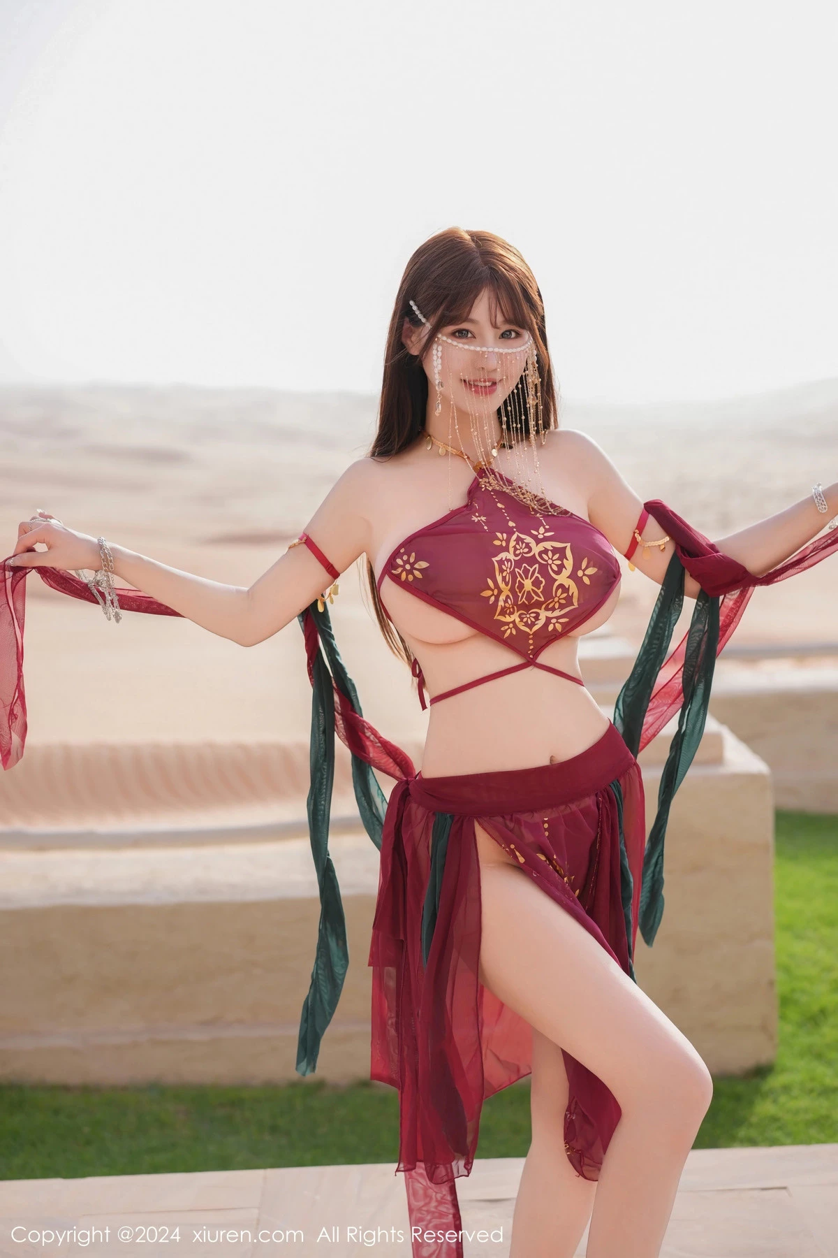 [[XiuRen秀人网]秀人网]No.7987_女神朱可儿Flora性感红色轻透薄纱服饰秀雪峰美臀惹火诱惑写真60P