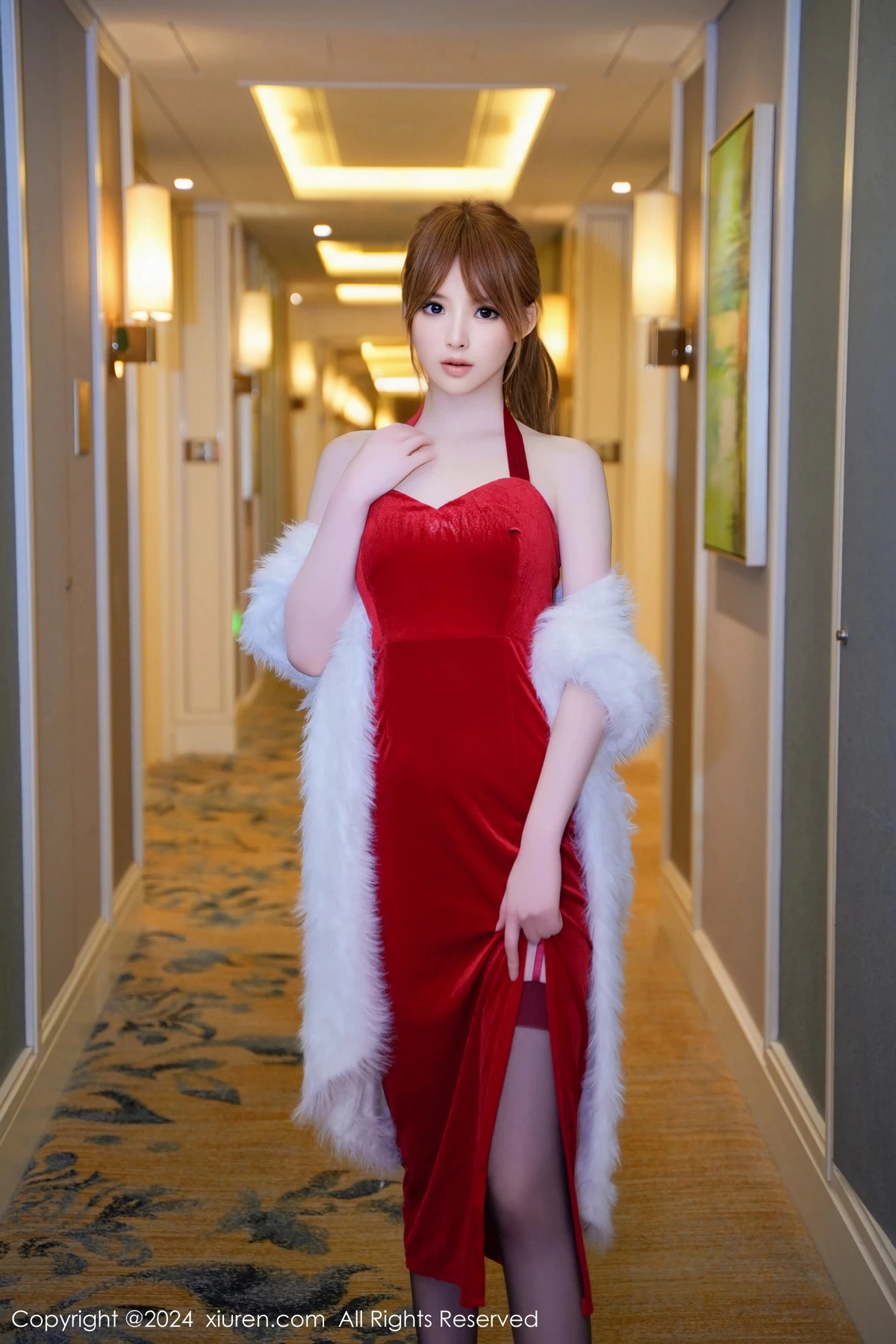 [[XiuRen秀人网]秀人网]No.8040_新人模特梦灵儿Mini红色连衣短裙配黑丝吊袜秀完美身材诱惑写真62P