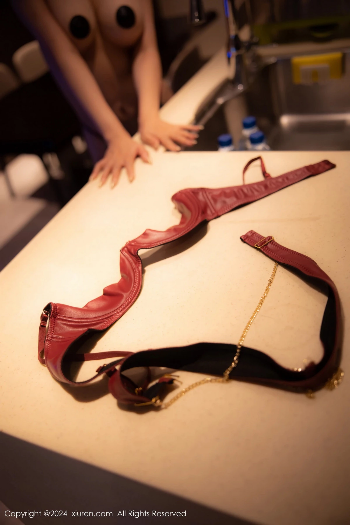 [[XiuRen秀人网]秀人网]No.8069_模特田冰冰私房性感红色情趣皮衣露傲人豪乳遮点惹火诱惑写真54P