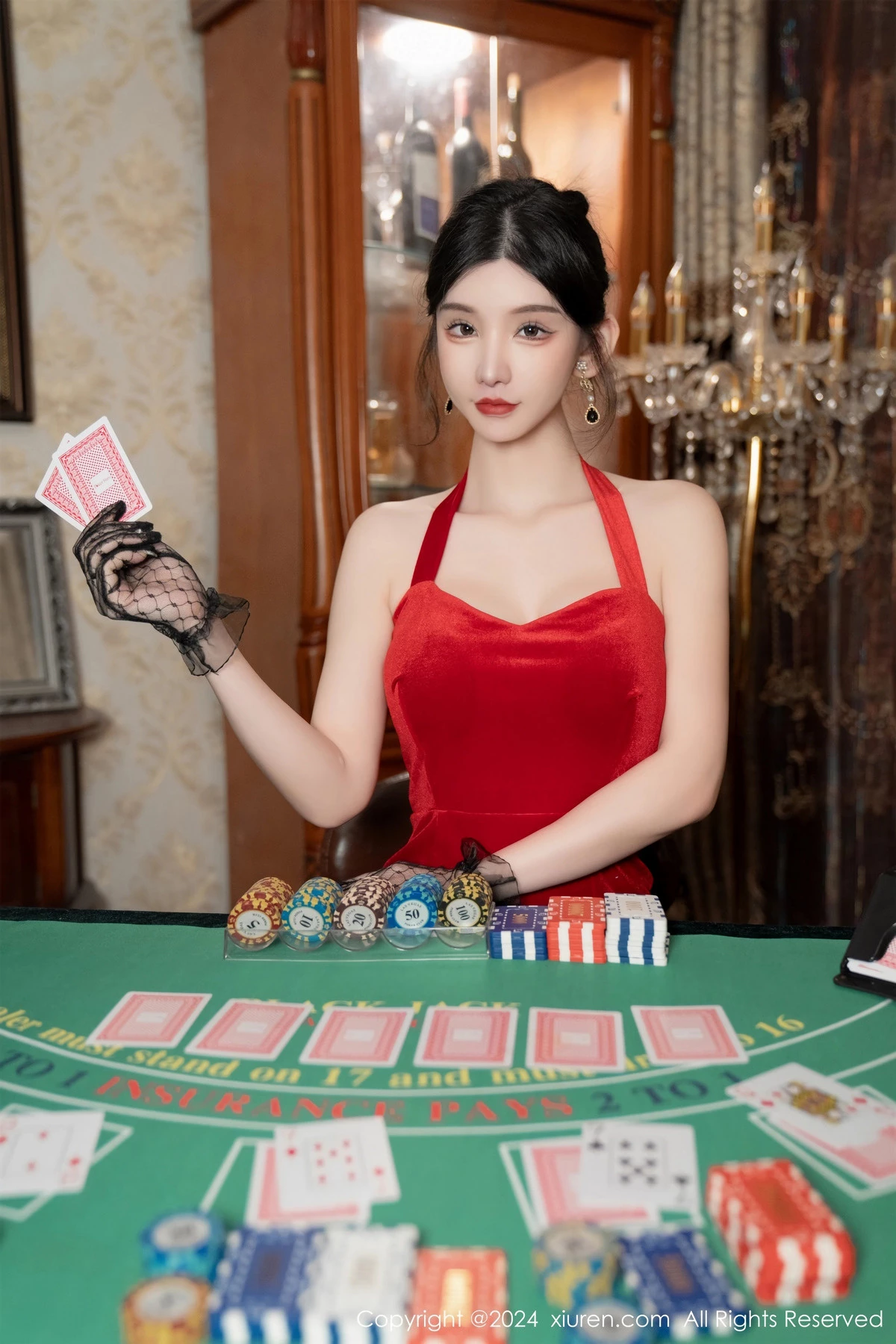 [[XiuRen秀人网]秀人网]No.8097_女神周于希Sally荷官角色扮演红色露肩服饰配无内黑丝诱惑写真106P