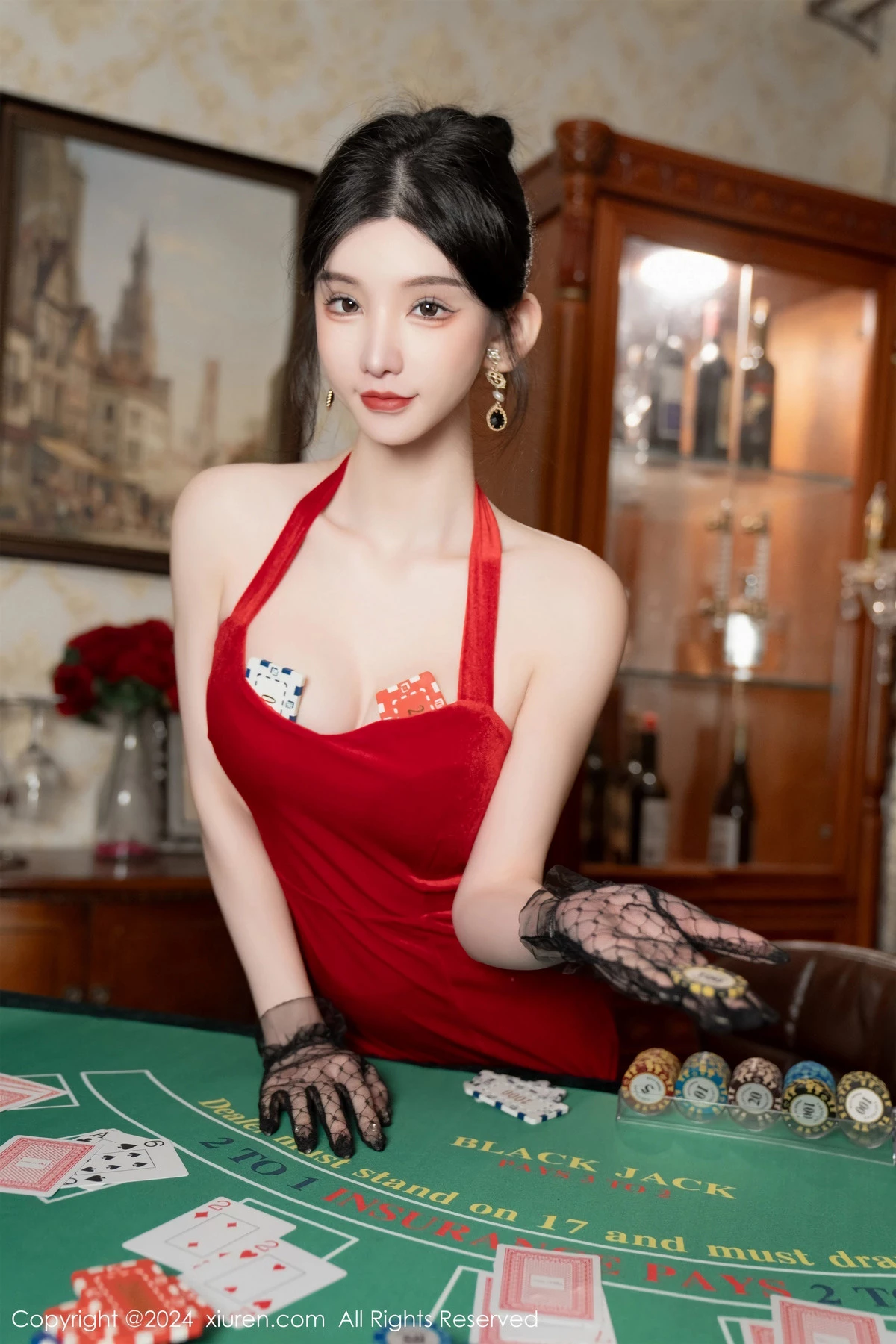 [[XiuRen秀人网]秀人网]No.8097_女神周于希Sally荷官角色扮演红色露肩服饰配无内黑丝诱惑写真106P