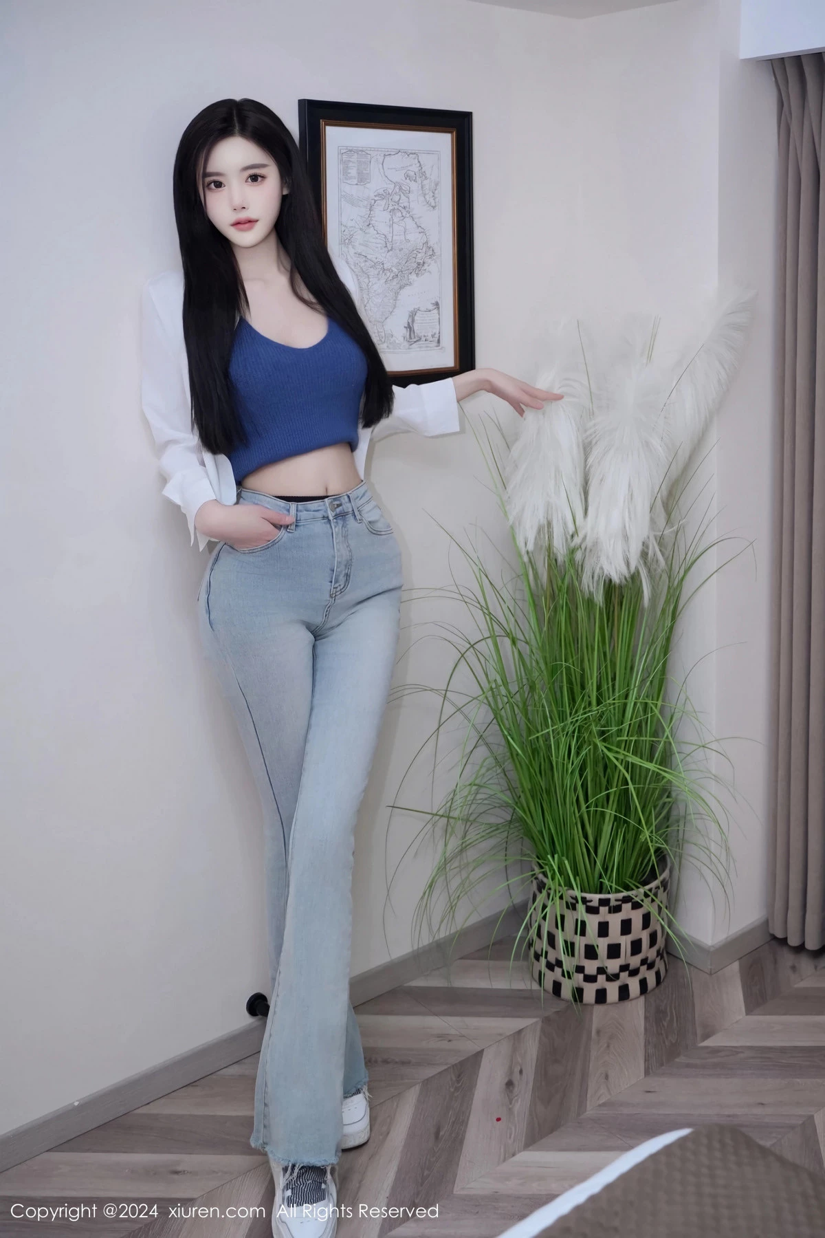 [[XiuRen秀人网]秀人网]No.8186_模特晚苏susu性感白衬衣配牛仔裤露蓝色内衣秀完美身材诱惑写真67P