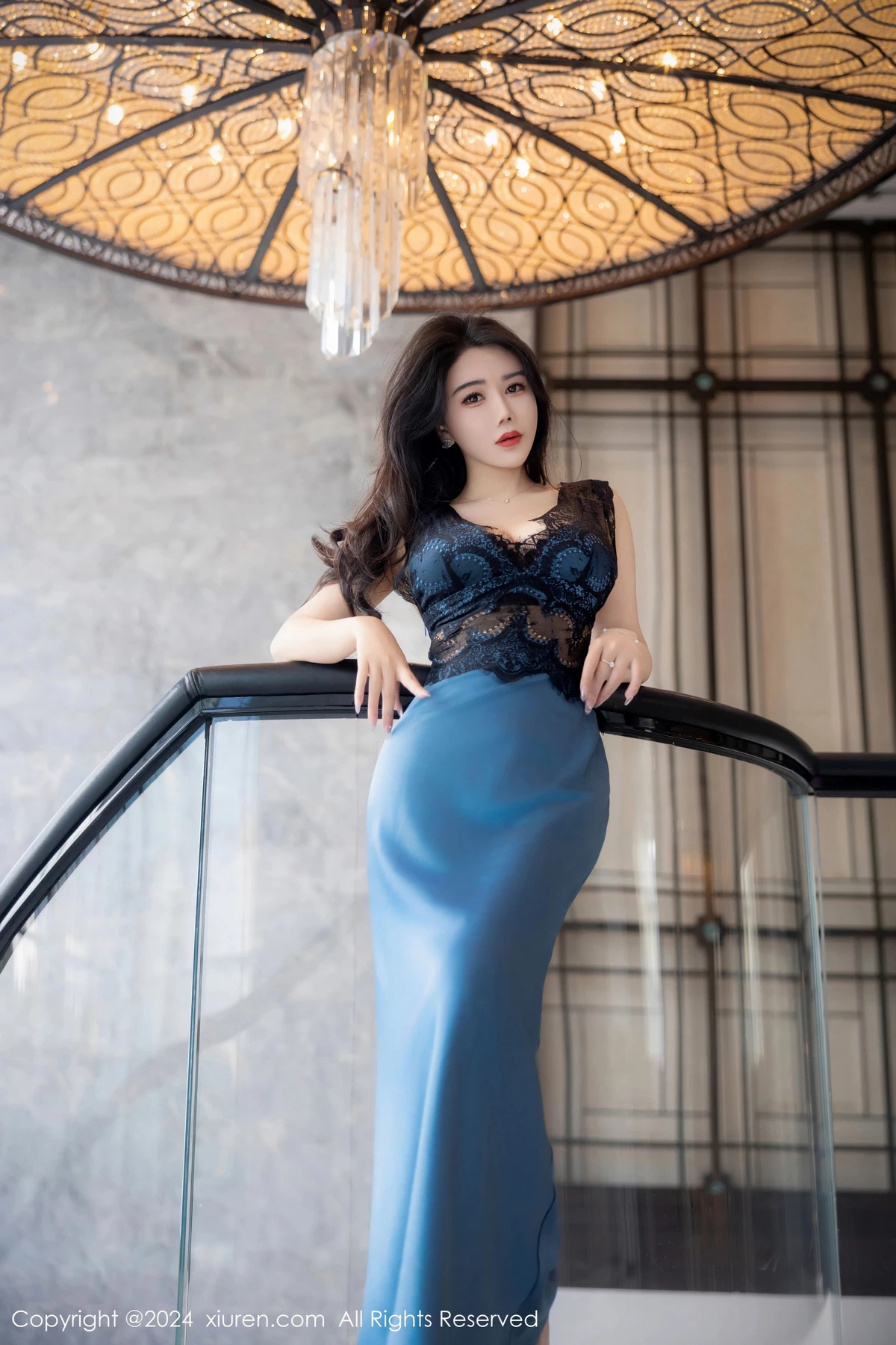 [[XiuRen秀人网]秀人网]No.8466_模特李若汐性感蓝黑色长裙露黑色情趣内衣秀完美身材诱惑写真81P