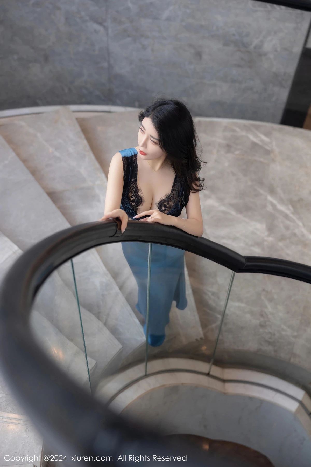 [[XiuRen秀人网]秀人网]No.8466_模特李若汐性感蓝黑色长裙露黑色情趣内衣秀完美身材诱惑写真81P