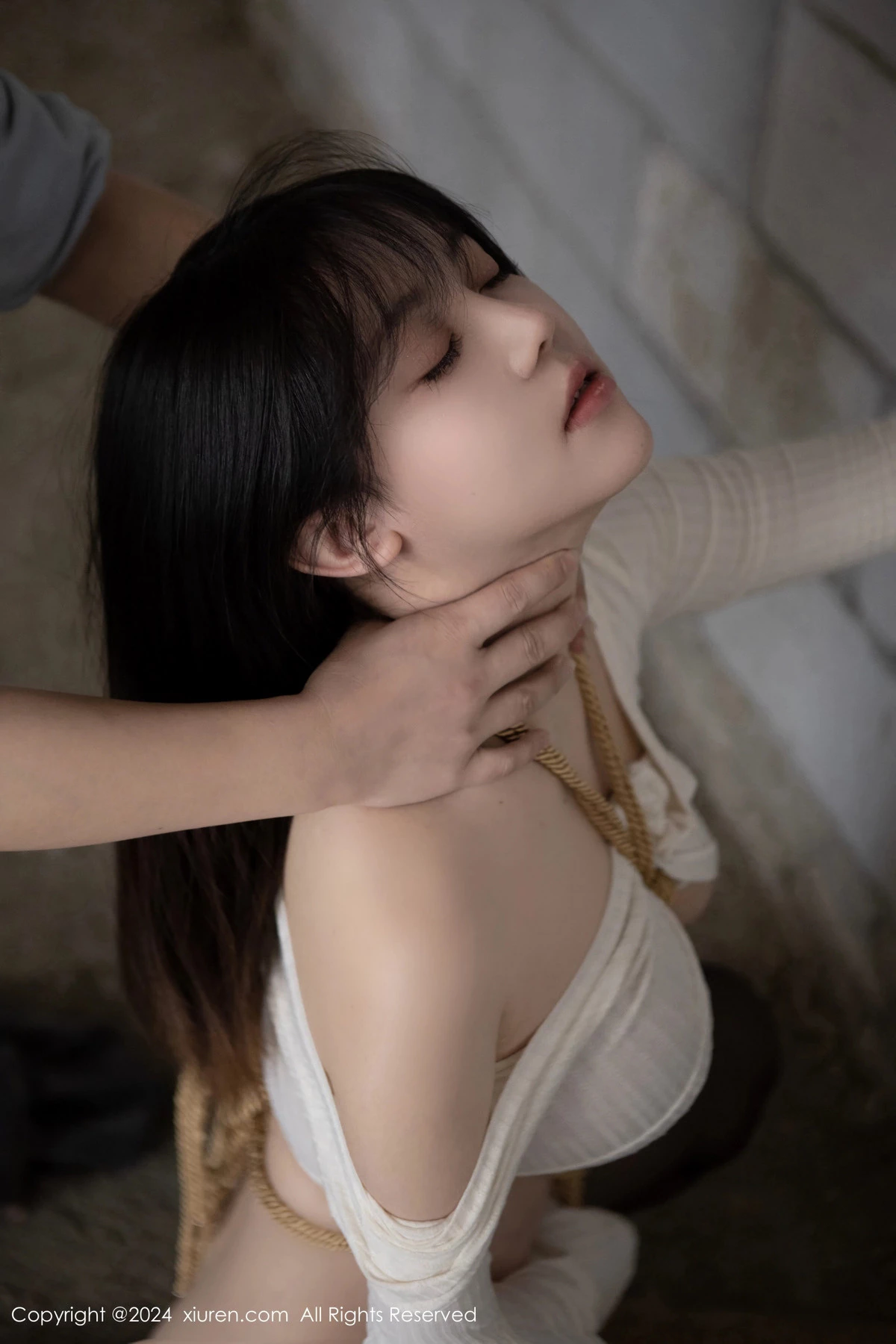 [[XiuRen秀人网]秀人网]No.8439_模特豆瓣酱捆绑主题性感白色上衣配开档黑丝秀丰满身材诱惑写真85P