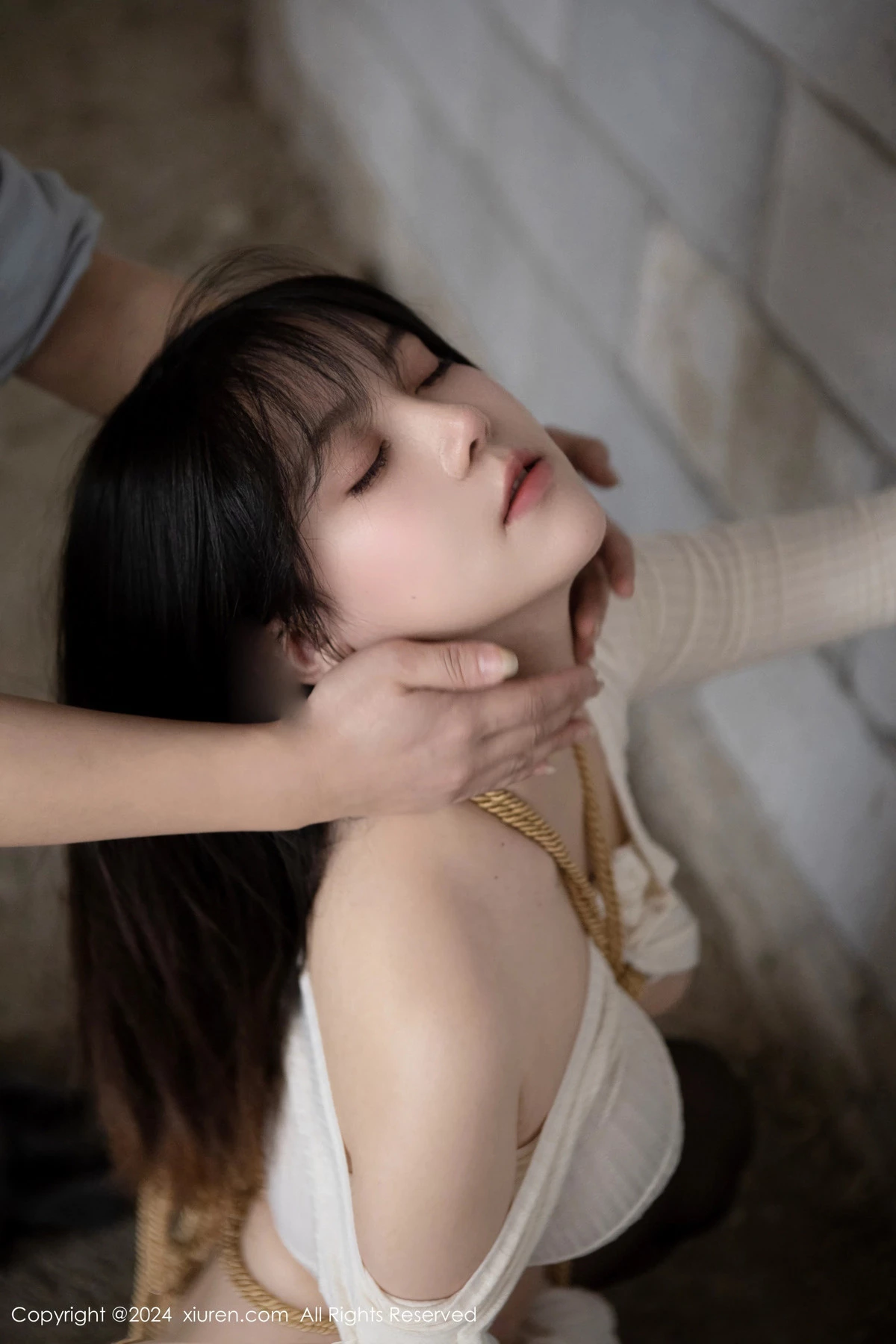 [[XiuRen秀人网]秀人网]No.8439_模特豆瓣酱捆绑主题性感白色上衣配开档黑丝秀丰满身材诱惑写真85P