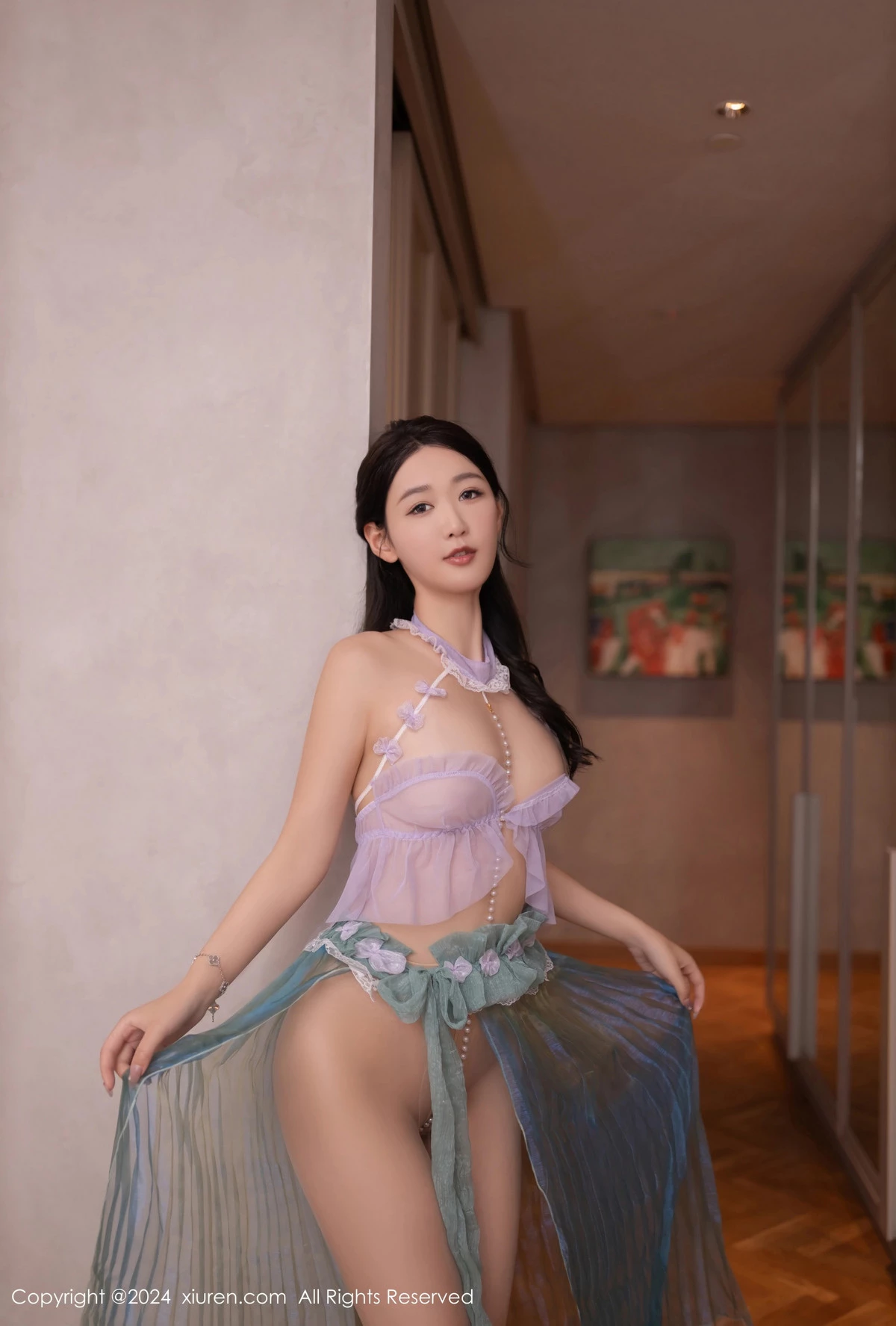 [[XiuRen秀人网]秀人网]No.8644_模特唐安琪性感浅色轻透古风服饰配超薄肉丝秀曼妙身姿诱惑写真80P