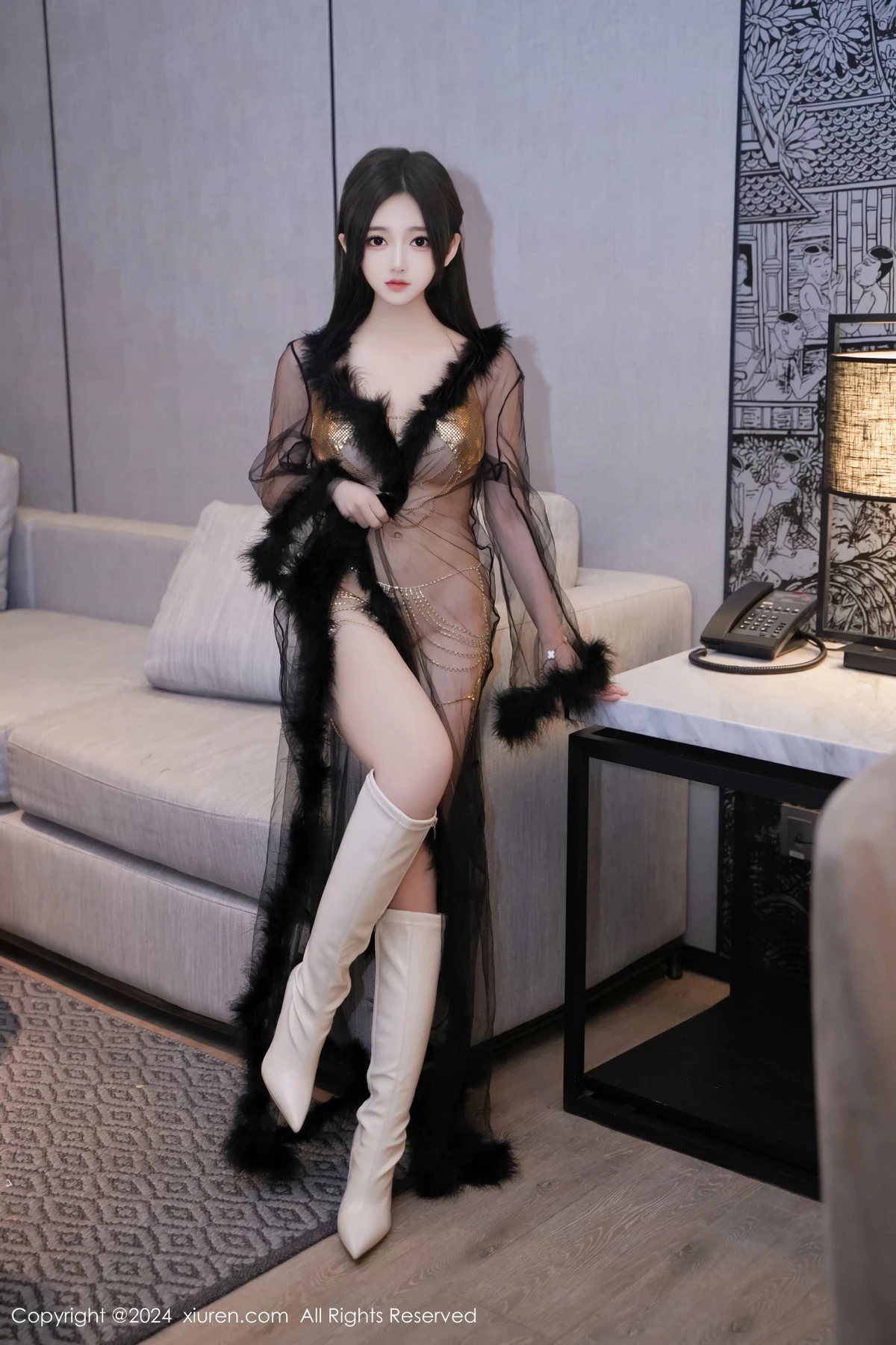 [[XiuRen秀人网]秀人网]No.8686_模特奶茶味的包子性感黑色薄纱服饰露金色情趣内衣撩人诱惑写真80P