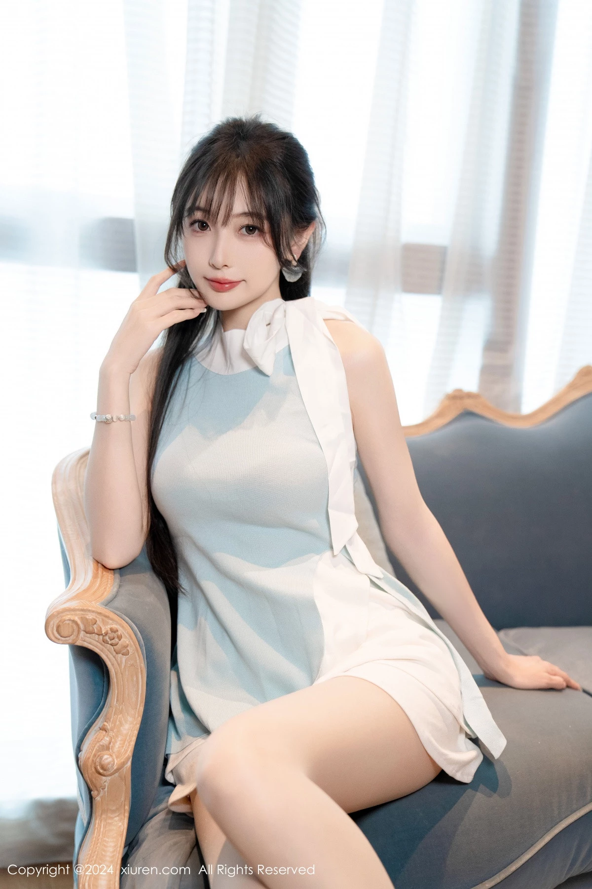 [[XiuRen秀人网]秀人网]No.8761_模特林星阑性感蓝白连衣短裙露黑色情趣内衣秀曼妙身姿诱惑写真101P