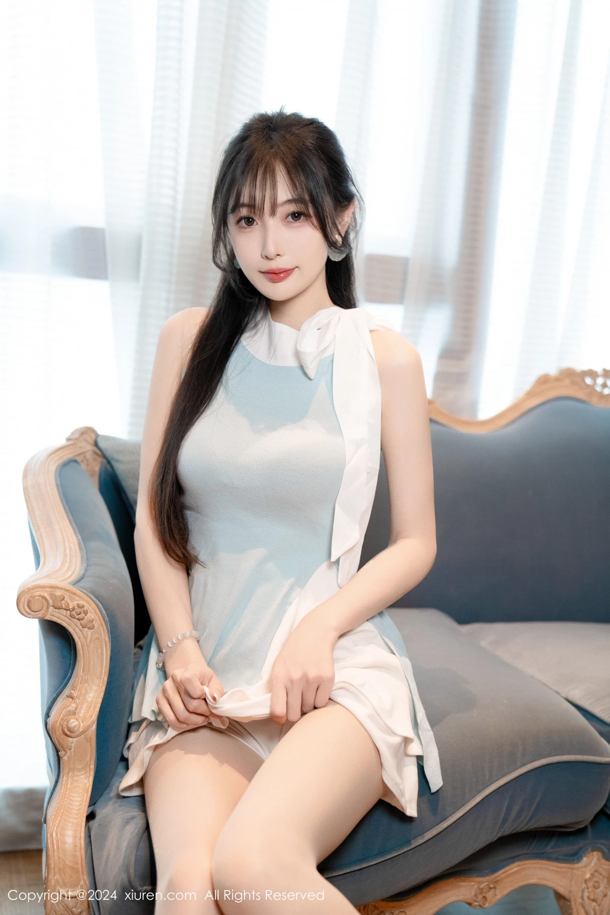 [[XiuRen秀人网]秀人网]No.8761_模特林星阑性感蓝白连衣短裙露黑色情趣内衣秀曼妙身姿诱惑写真101P