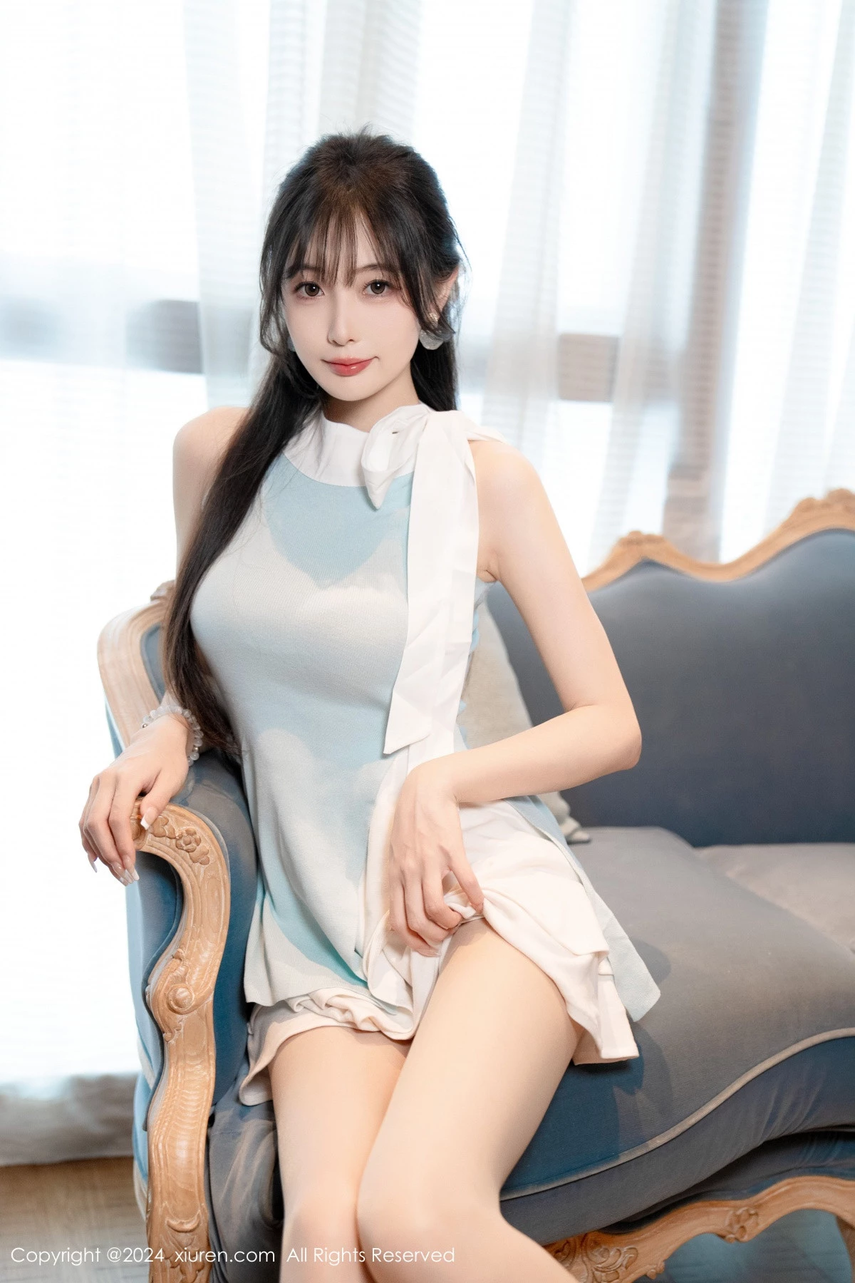 [[XiuRen秀人网]秀人网]No.8761_模特林星阑性感蓝白连衣短裙露黑色情趣内衣秀曼妙身姿诱惑写真101P