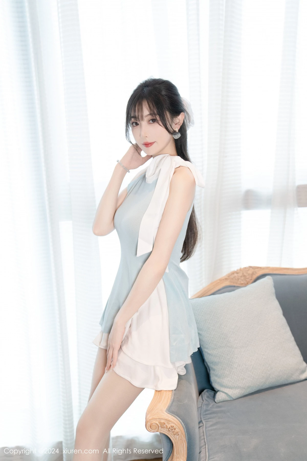 [[XiuRen秀人网]秀人网]No.8761_模特林星阑性感蓝白连衣短裙露黑色情趣内衣秀曼妙身姿诱惑写真101P