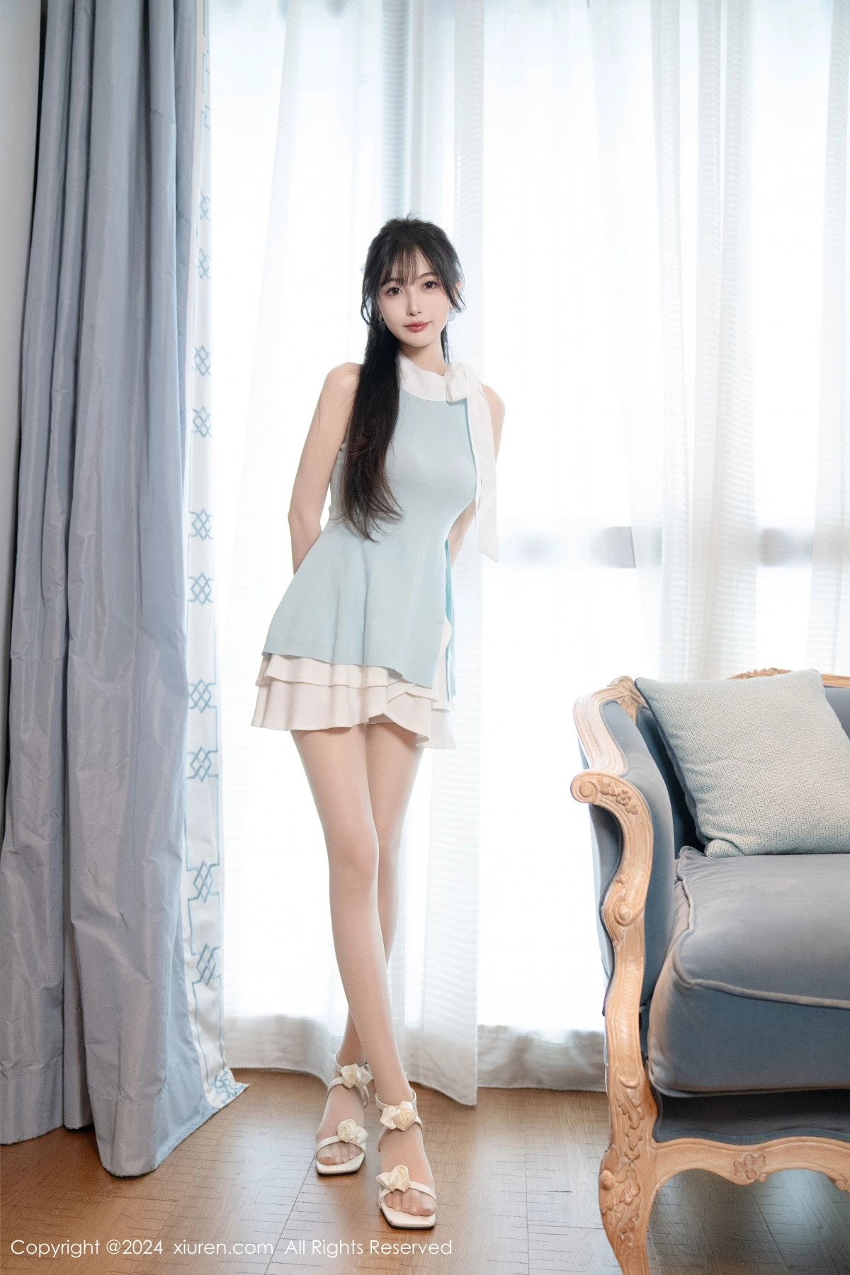 [[XiuRen秀人网]秀人网]No.8761_模特林星阑性感蓝白连衣短裙露黑色情趣内衣秀曼妙身姿诱惑写真101P