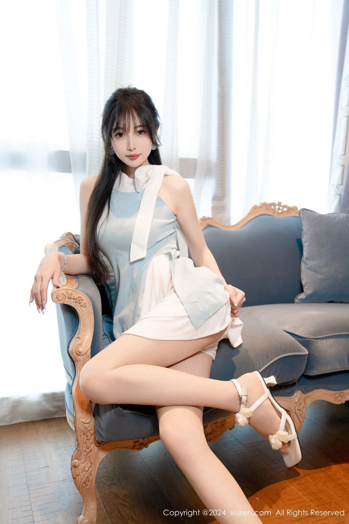 [[XiuRen秀人网]秀人网]No.8761_模特林星阑性感蓝白连衣短裙露黑色情趣内衣秀曼妙身姿诱惑写真101P