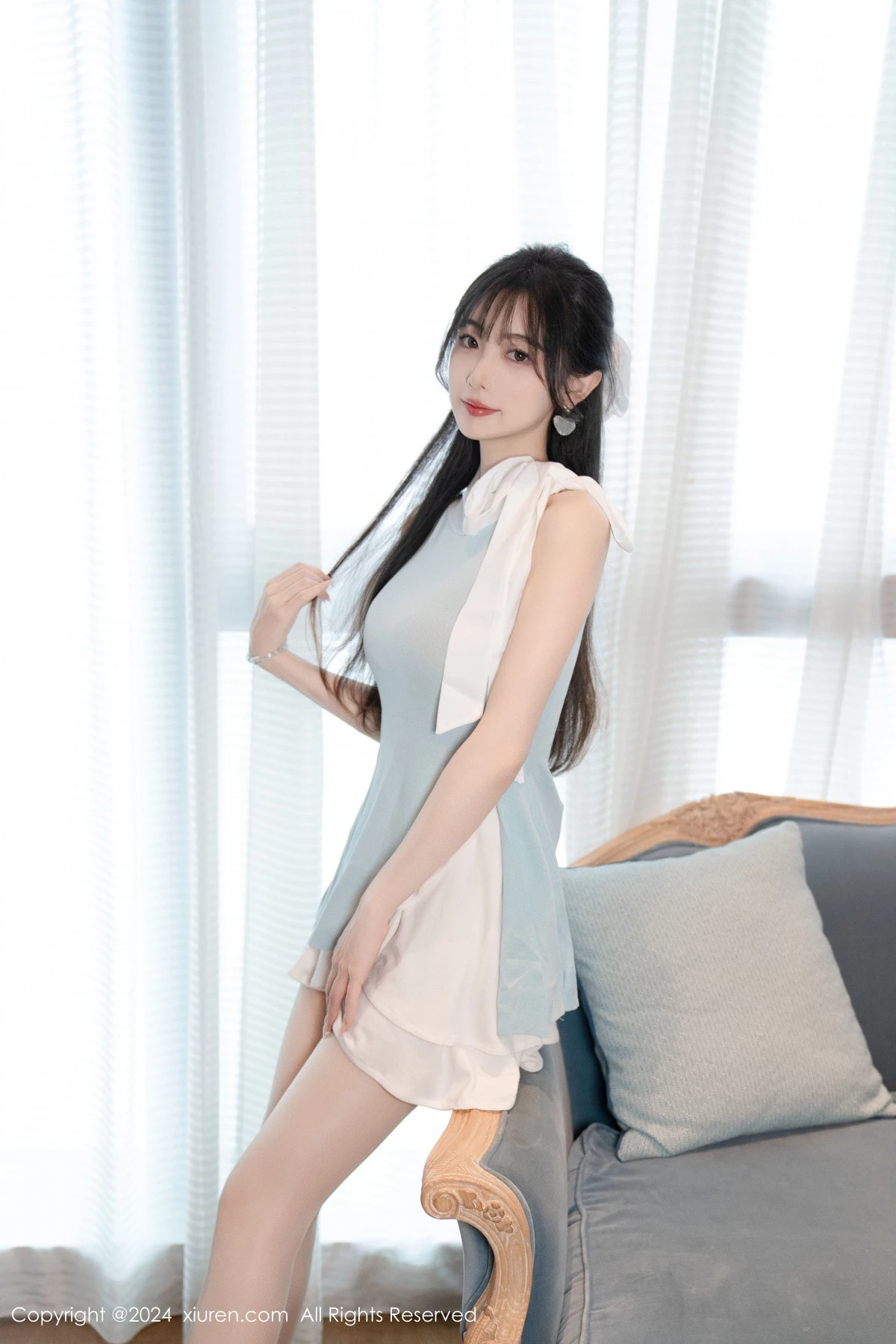 [[XiuRen秀人网]秀人网]No.8761_模特林星阑性感蓝白连衣短裙露黑色情趣内衣秀曼妙身姿诱惑写真101P