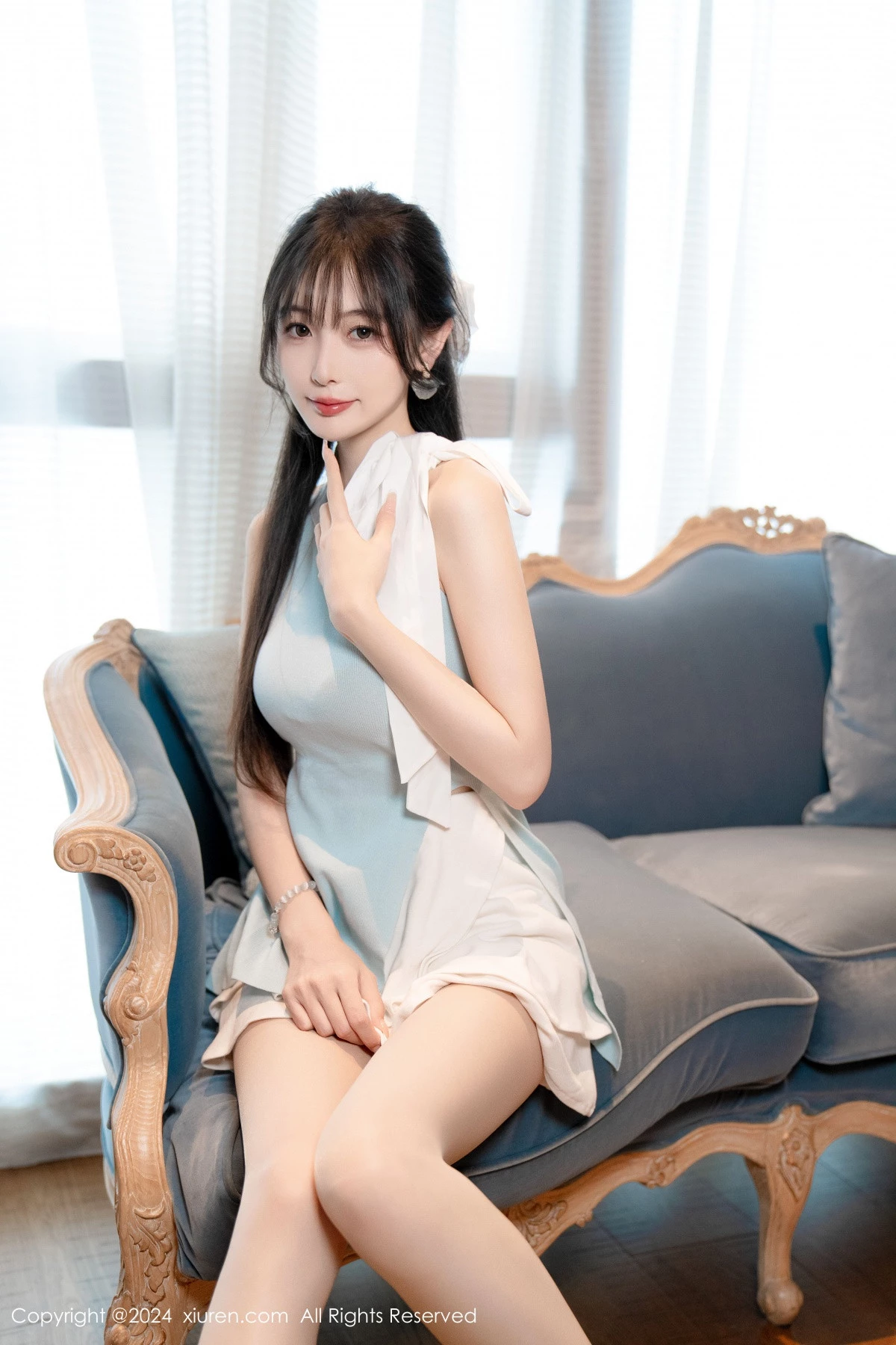 [[XiuRen秀人网]秀人网]No.8761_模特林星阑性感蓝白连衣短裙露黑色情趣内衣秀曼妙身姿诱惑写真101P