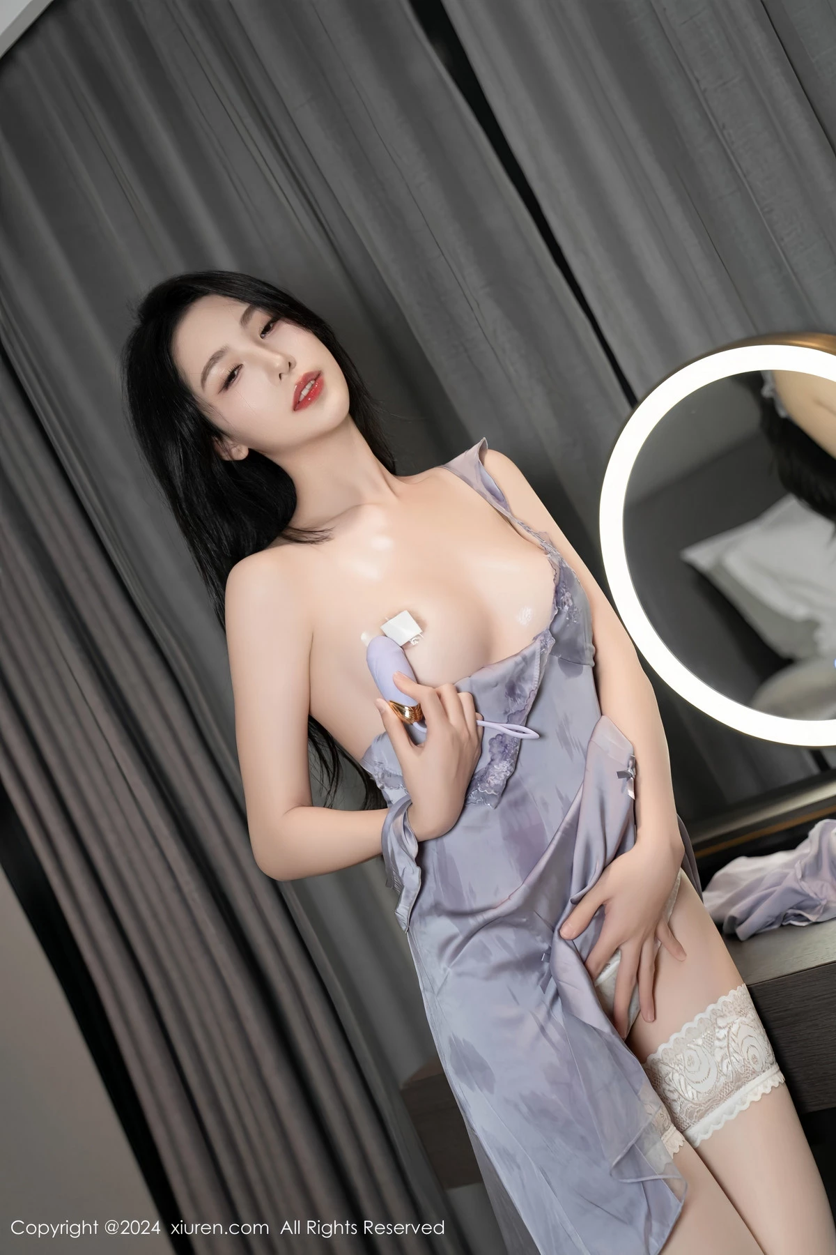 [[XiuRen秀人网]秀人网]No.8765_模特利世性感浅灰色吊带连衣短裙配白丝袜秀完美身材诱惑写真82P