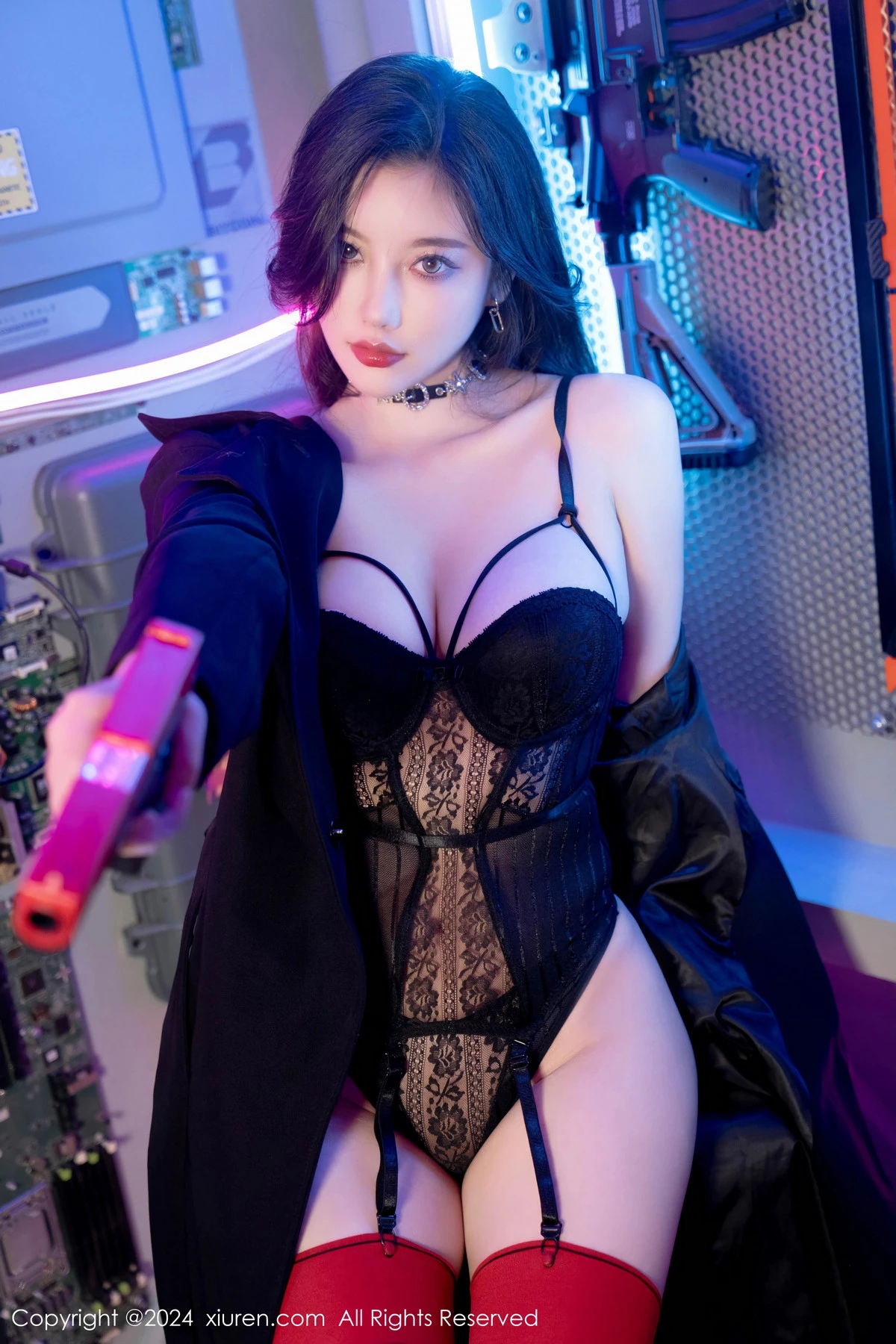 [[XiuRen秀人网]秀人网]No.8776_女神杨晨晨Yome黑色渔网连体衣+黑色情趣蕾丝内衣惹火诱惑写真90P