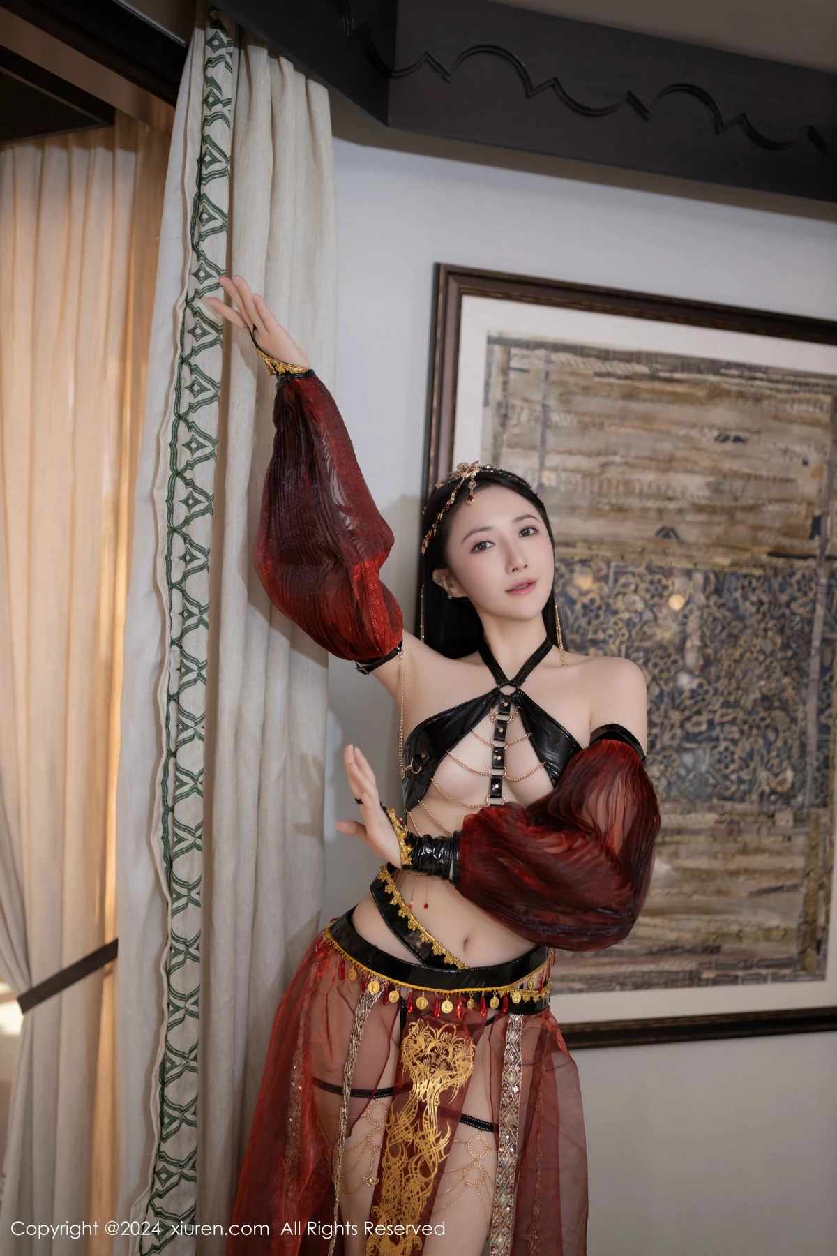 [[XiuRen秀人网]秀人网]No.8778_模特鱼子酱Fish性感舞娘薄纱露黑色情趣内衣秀完美身材诱惑写真80P