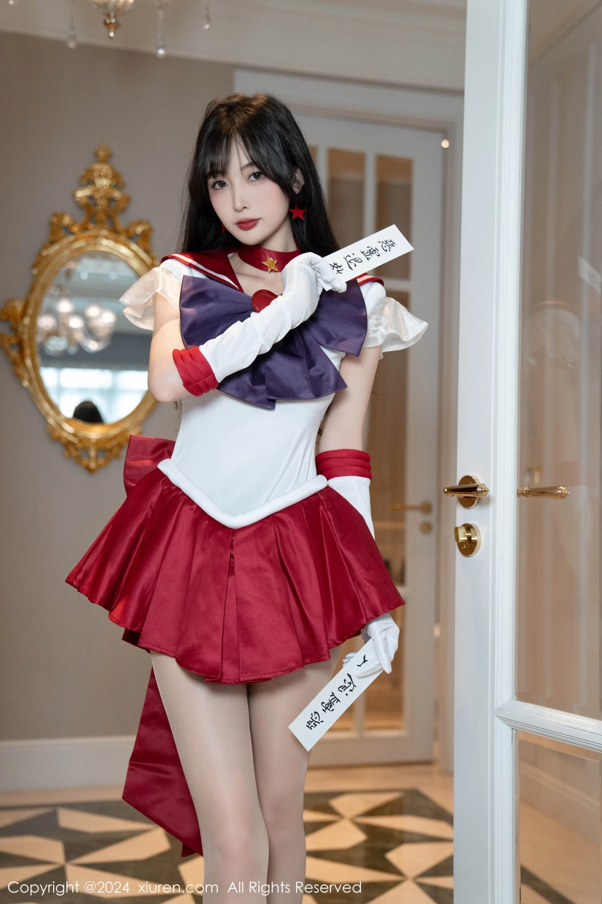 [[XiuRen秀人网]秀人网]No.8800_模特林星阑性感白色上衣配红短裙露超薄肉丝秀曼妙身姿诱惑写真80P